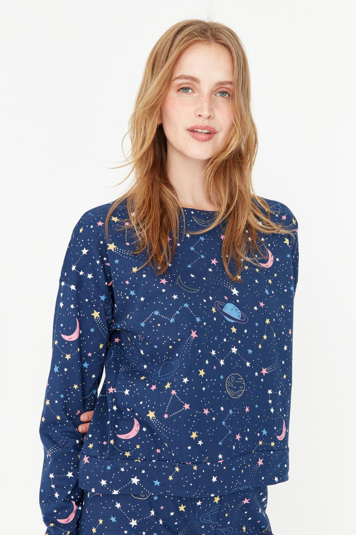 Navy Geometric Pattern Pajama Set, Dark blue, large image number 4