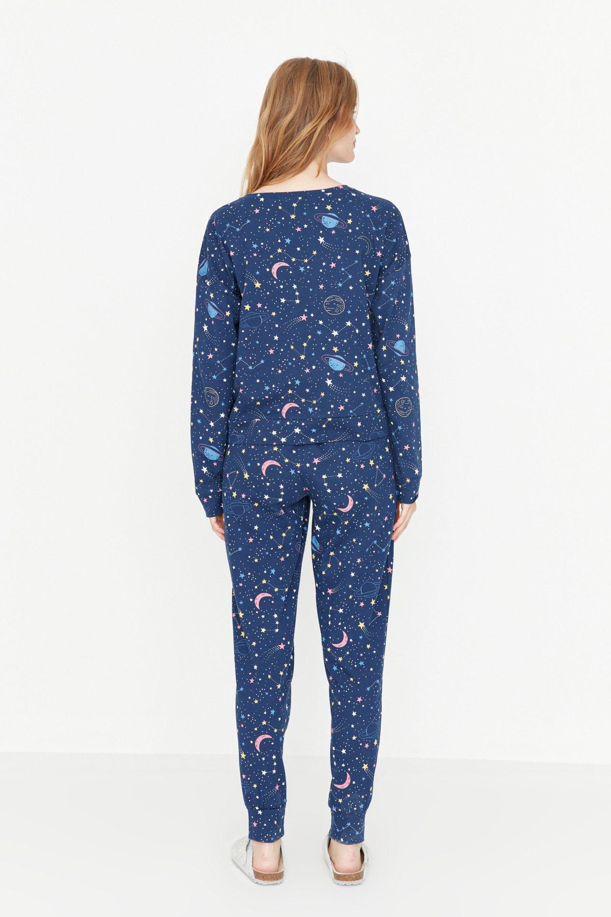 Navy Geometric Pattern Pajama Set, Dark blue, large image number 5