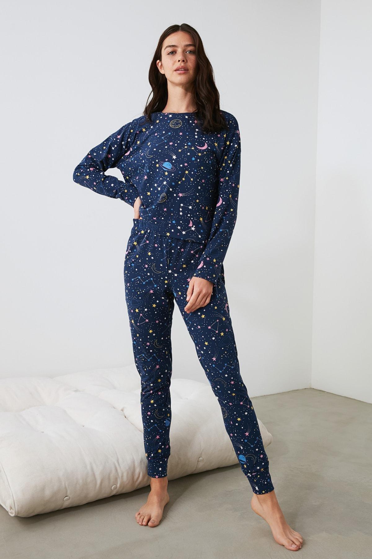 Navy Geometric Pattern Pajama Set, Dark blue, large image number 6