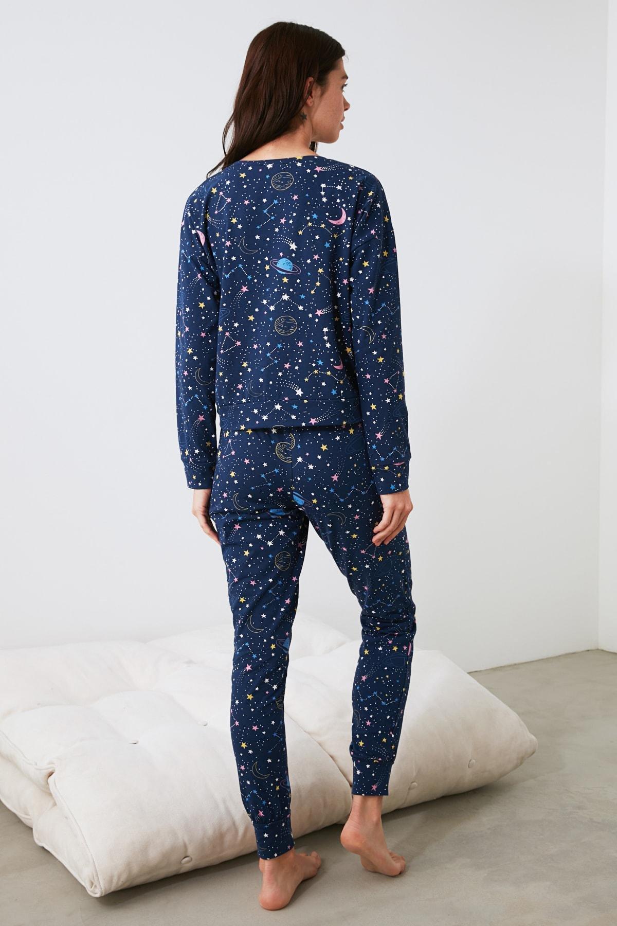 Navy Geometric Pattern Pajama Set, Dark blue, large image number 8