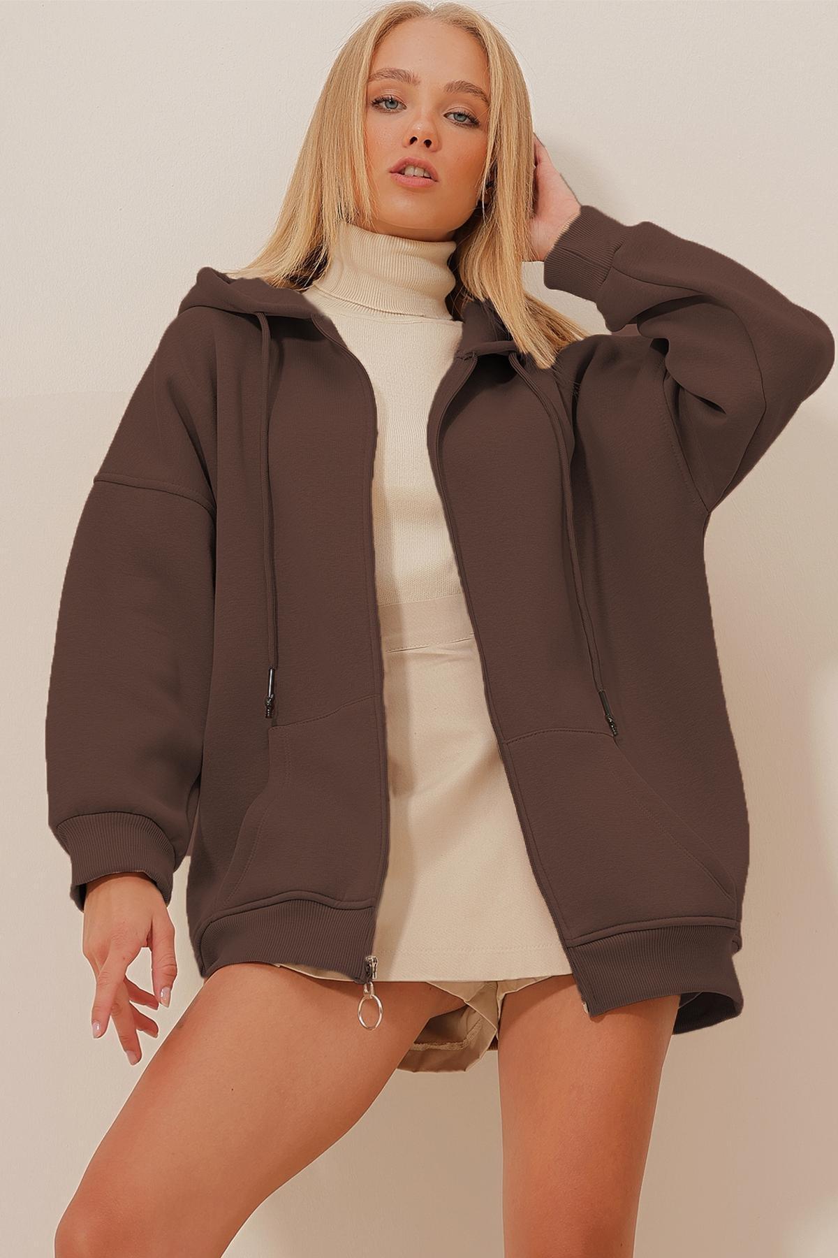 Brown Oversized Cropped Hoodie, , large image number 0