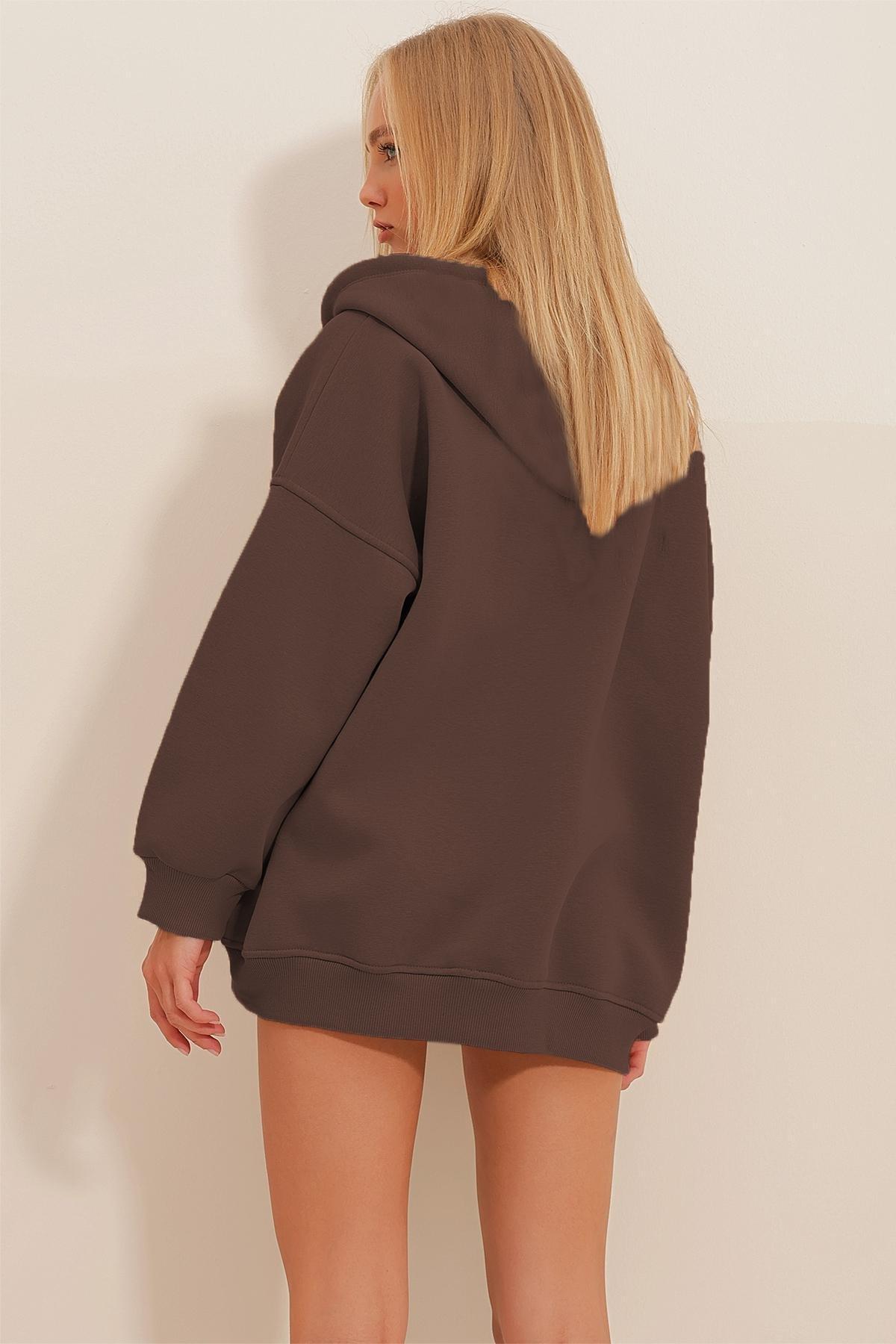 Brown Oversized Cropped Hoodie, , large image number 1