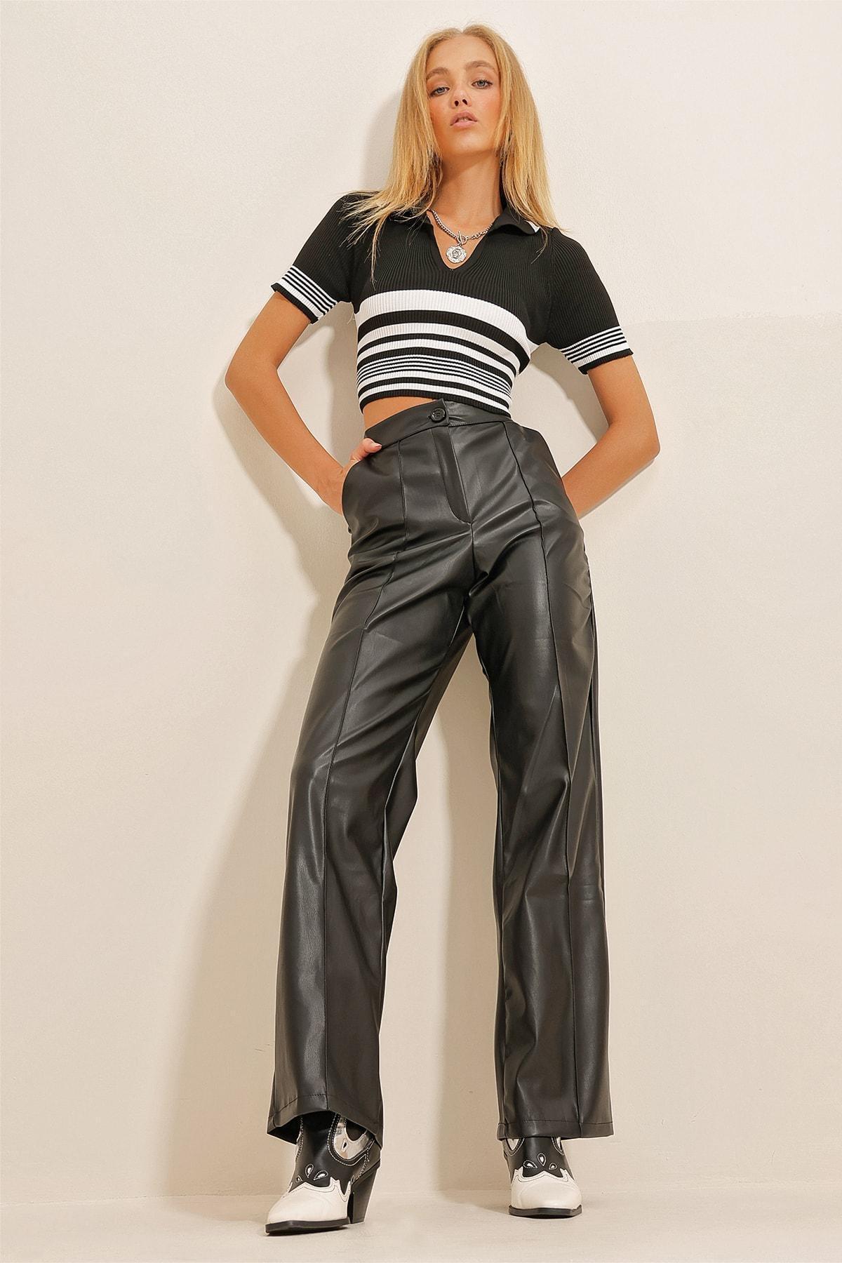 Black Patchwork Front Double Pocket Trousers, , large image number 0