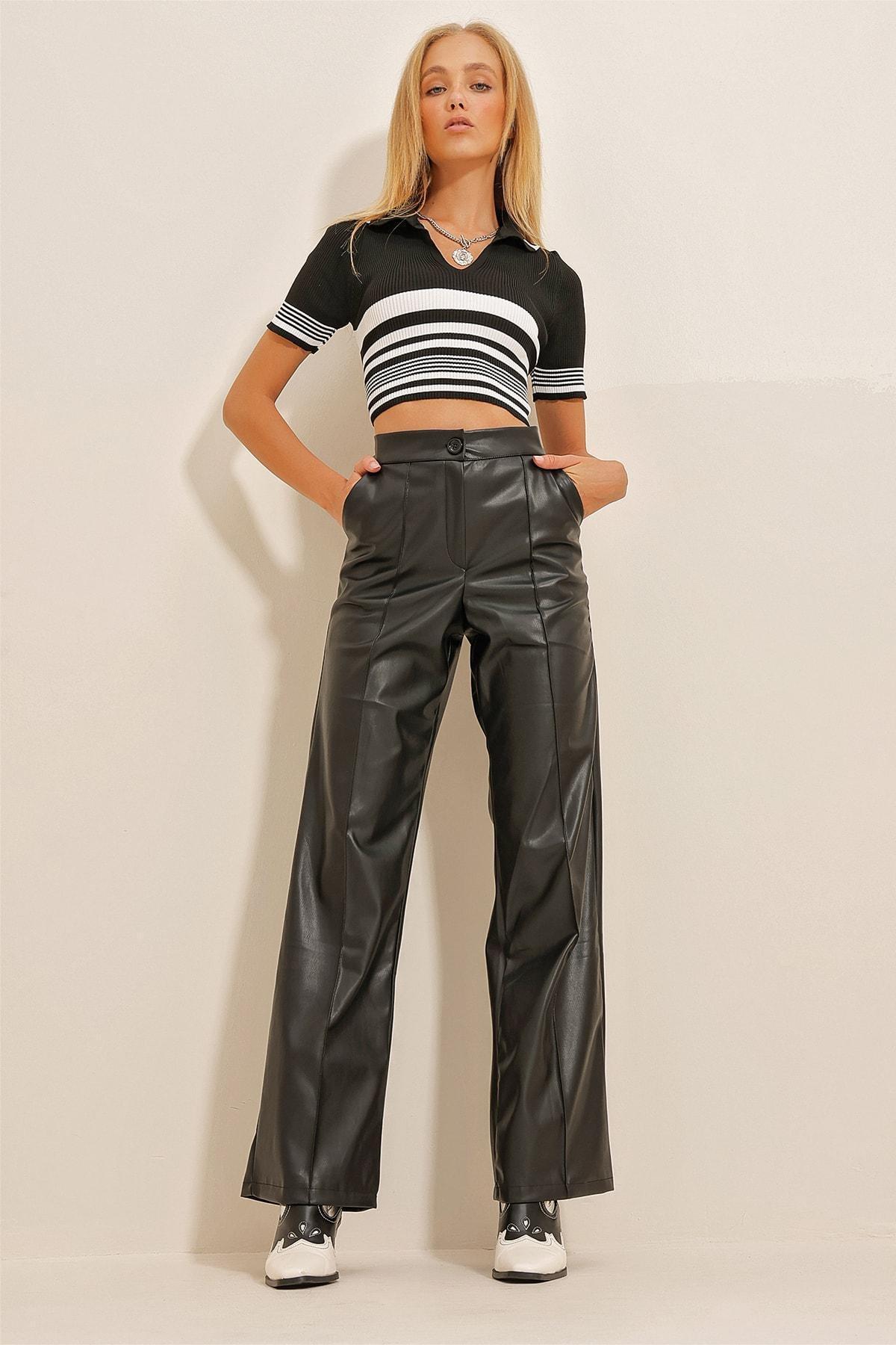Black Patchwork Front Double Pocket Trousers, , large image number 1