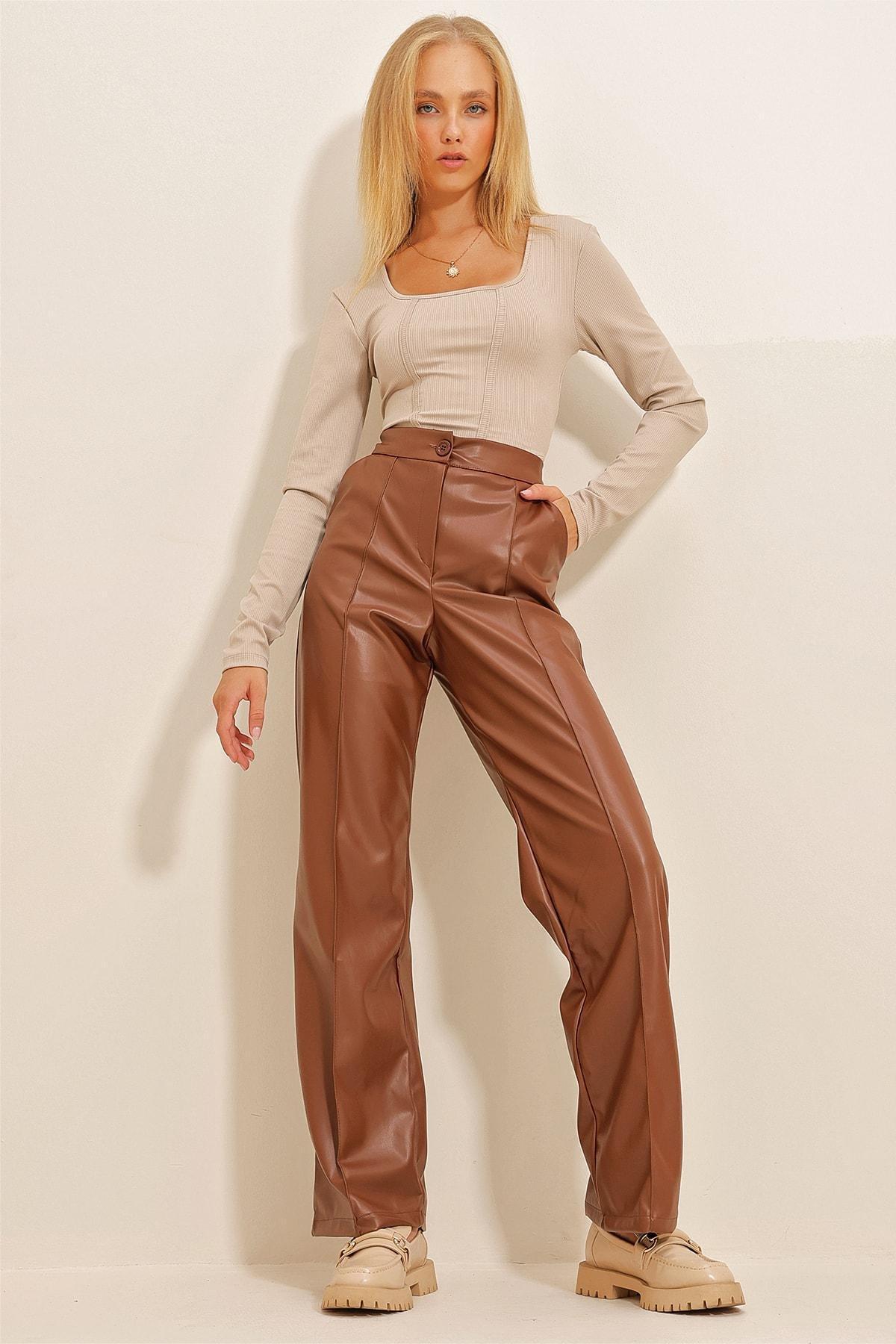 Alacati - Blue Faux Leather Palazzo Trousers
