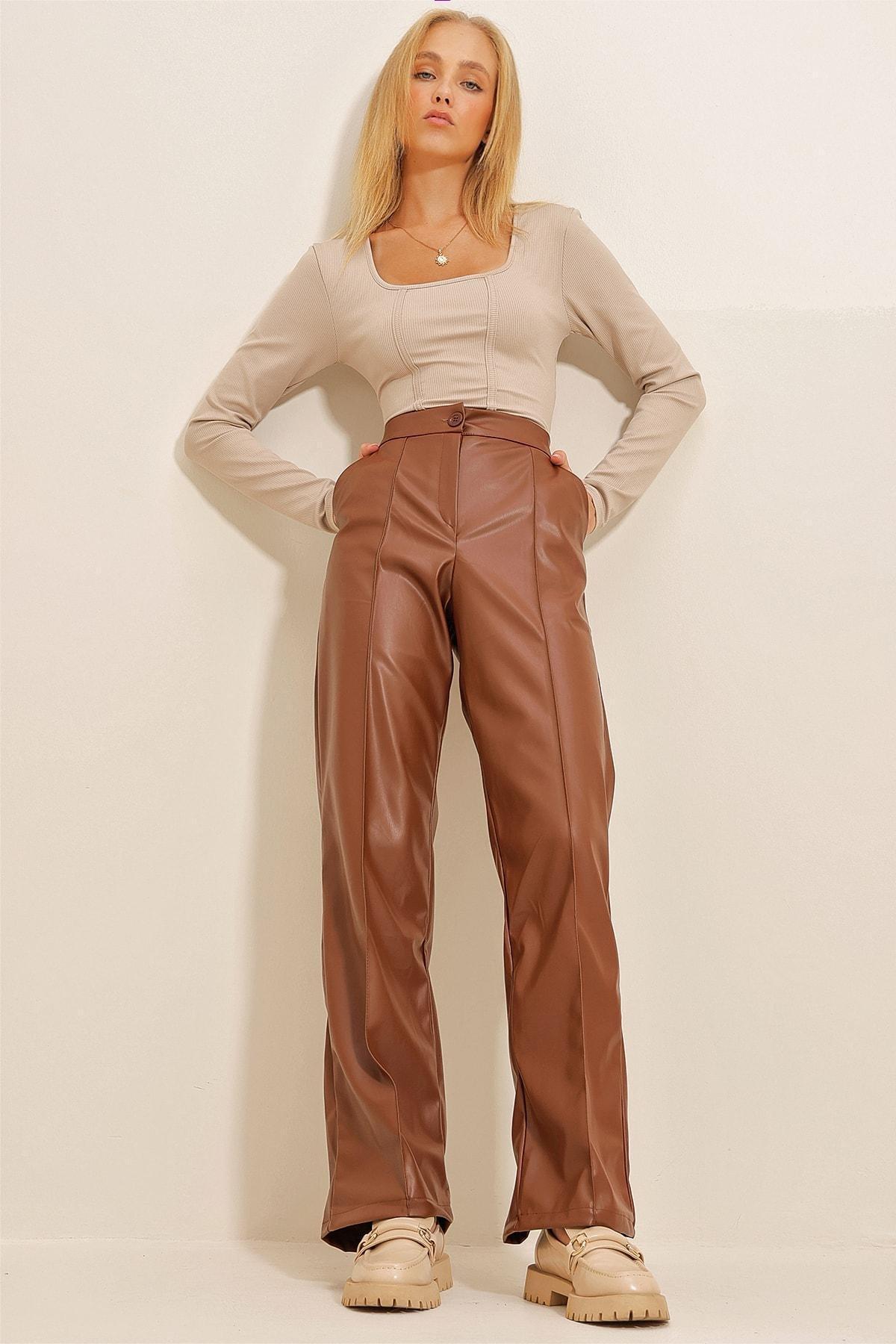 Alacati - Blue Faux Leather Palazzo Trousers
