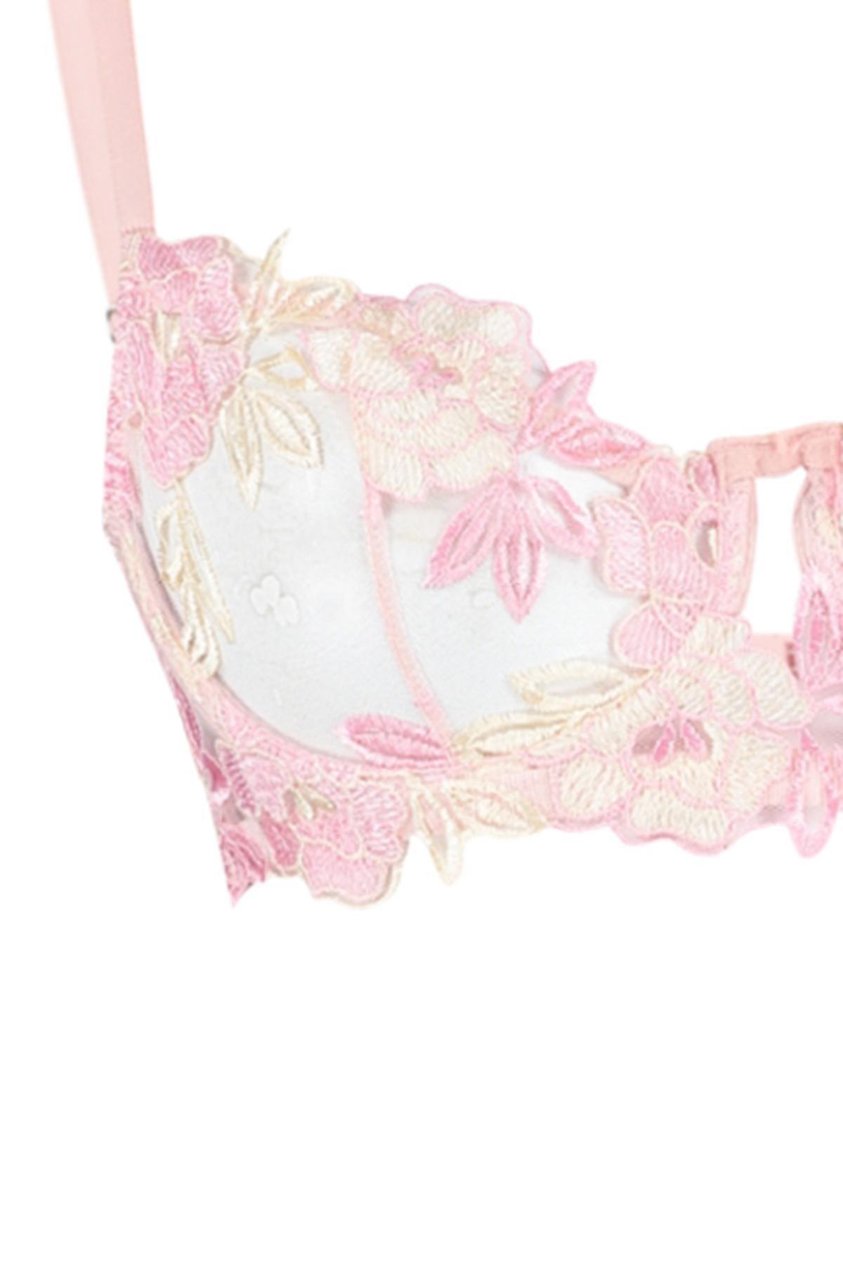 Pink Embroidered Lace Capless Underwear Set, , large image number 5