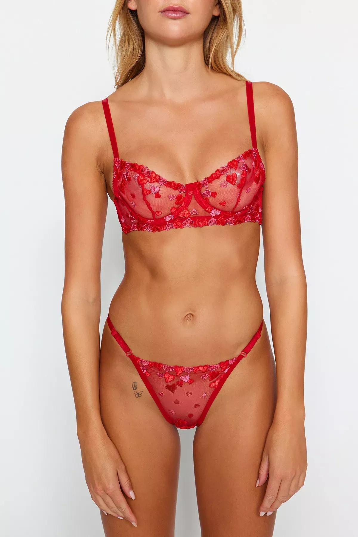 Red Lace Capless Underwear, Pack Of 2, Red, medium