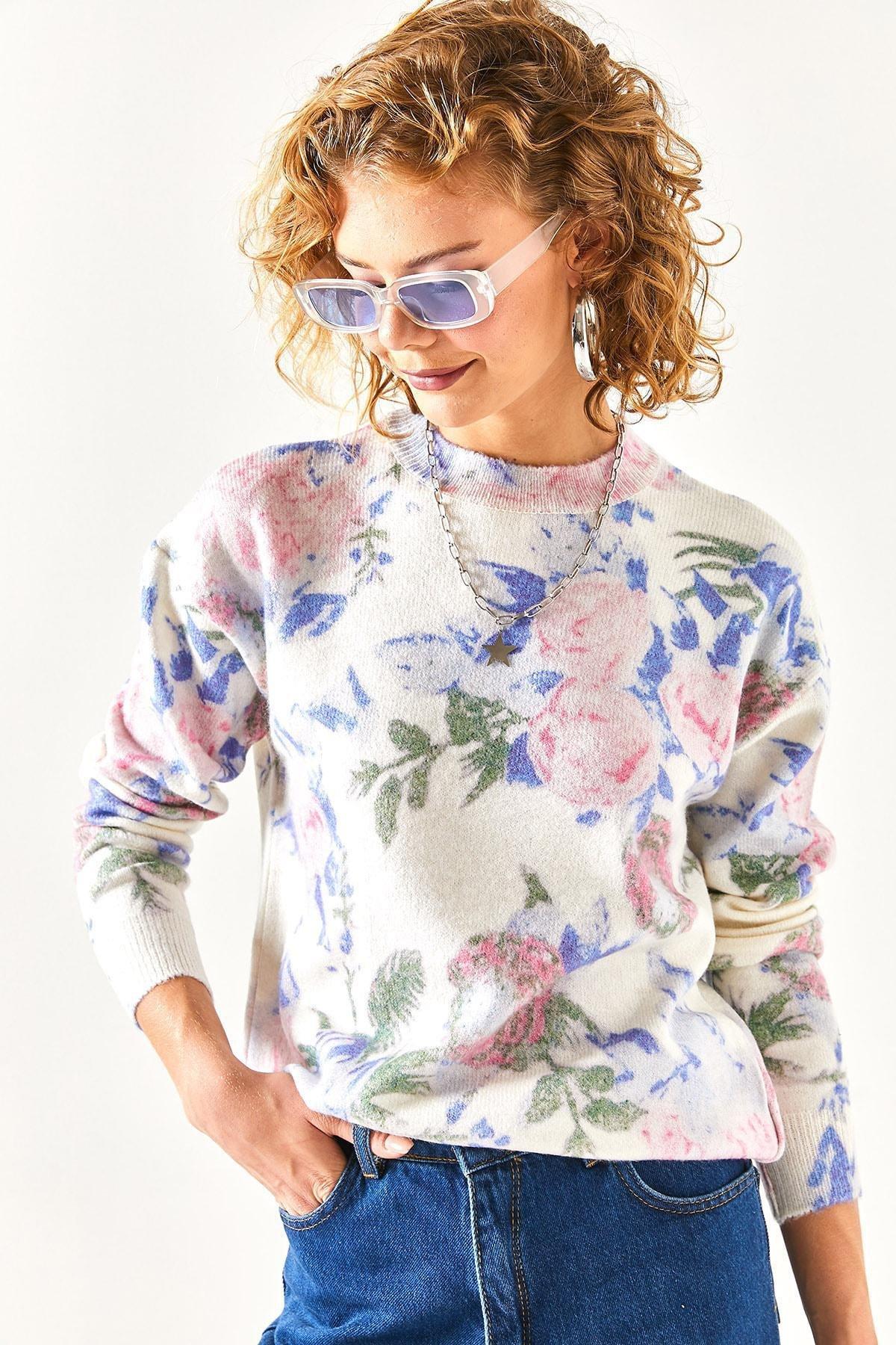 Multicolour Patterned Premium Knitwear Sweater, Ecru Sax Blue, large image number 0