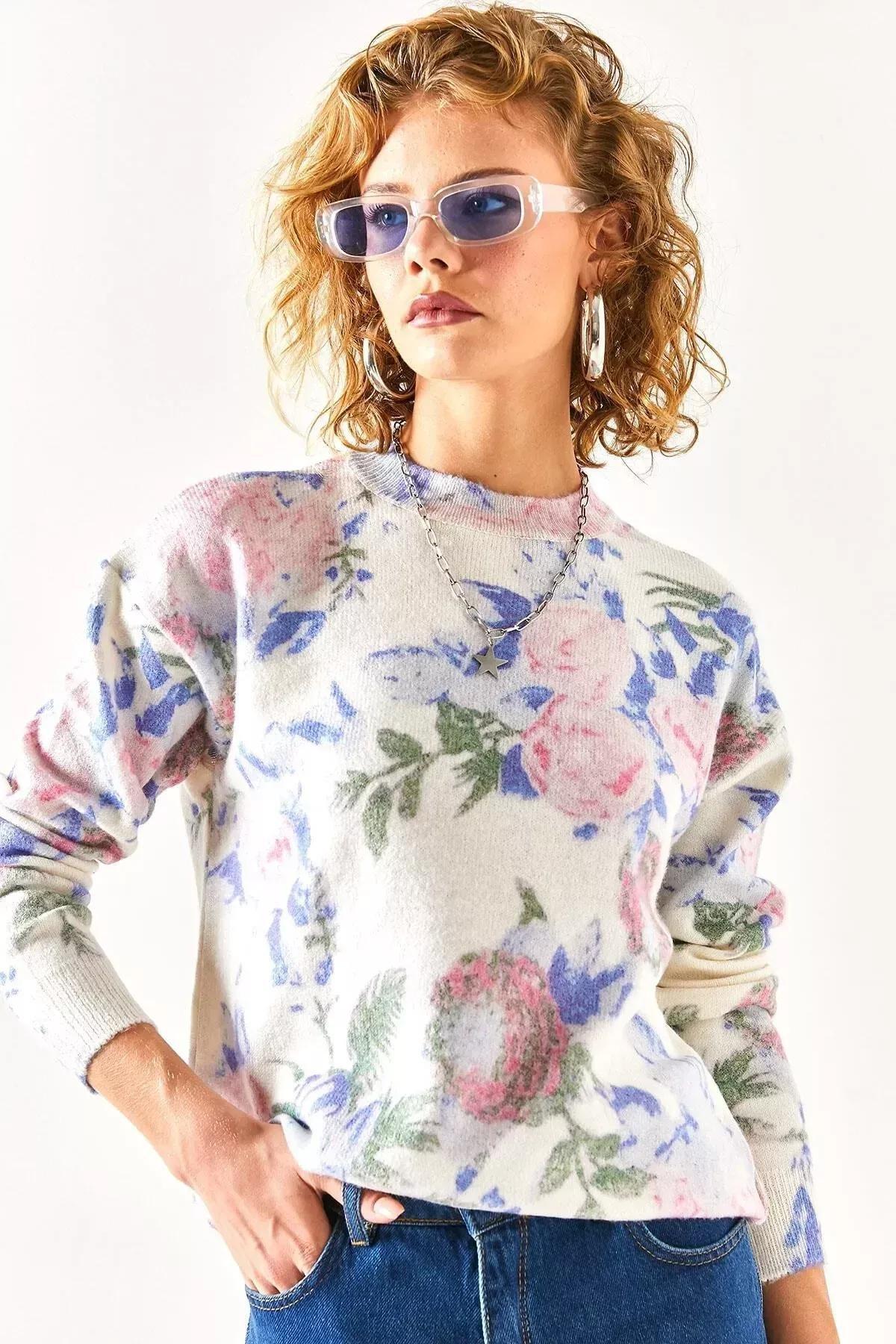 Multicolour Patterned Premium Knitwear Sweater, Ecru Sax Blue, large image number 3