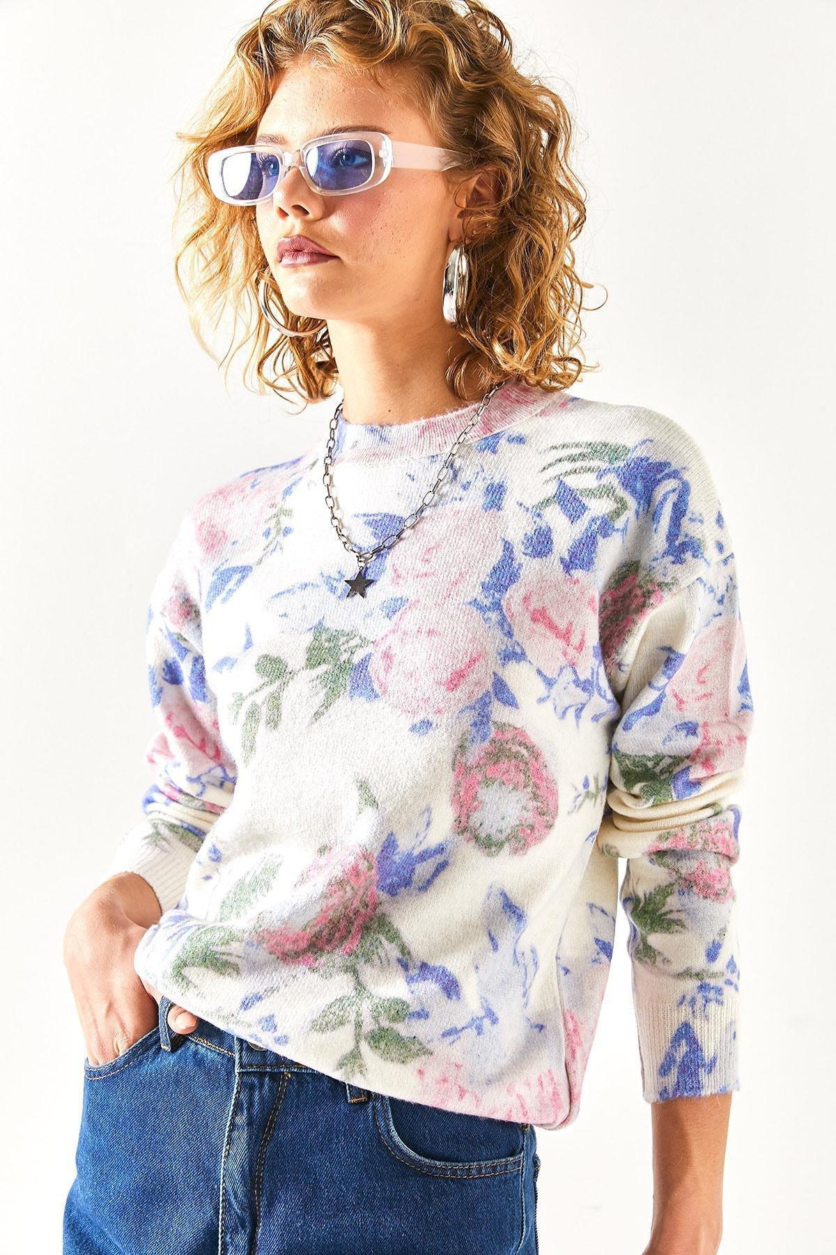 Multicolour Patterned Premium Knitwear Sweater, Ecru Sax Blue, large image number 4
