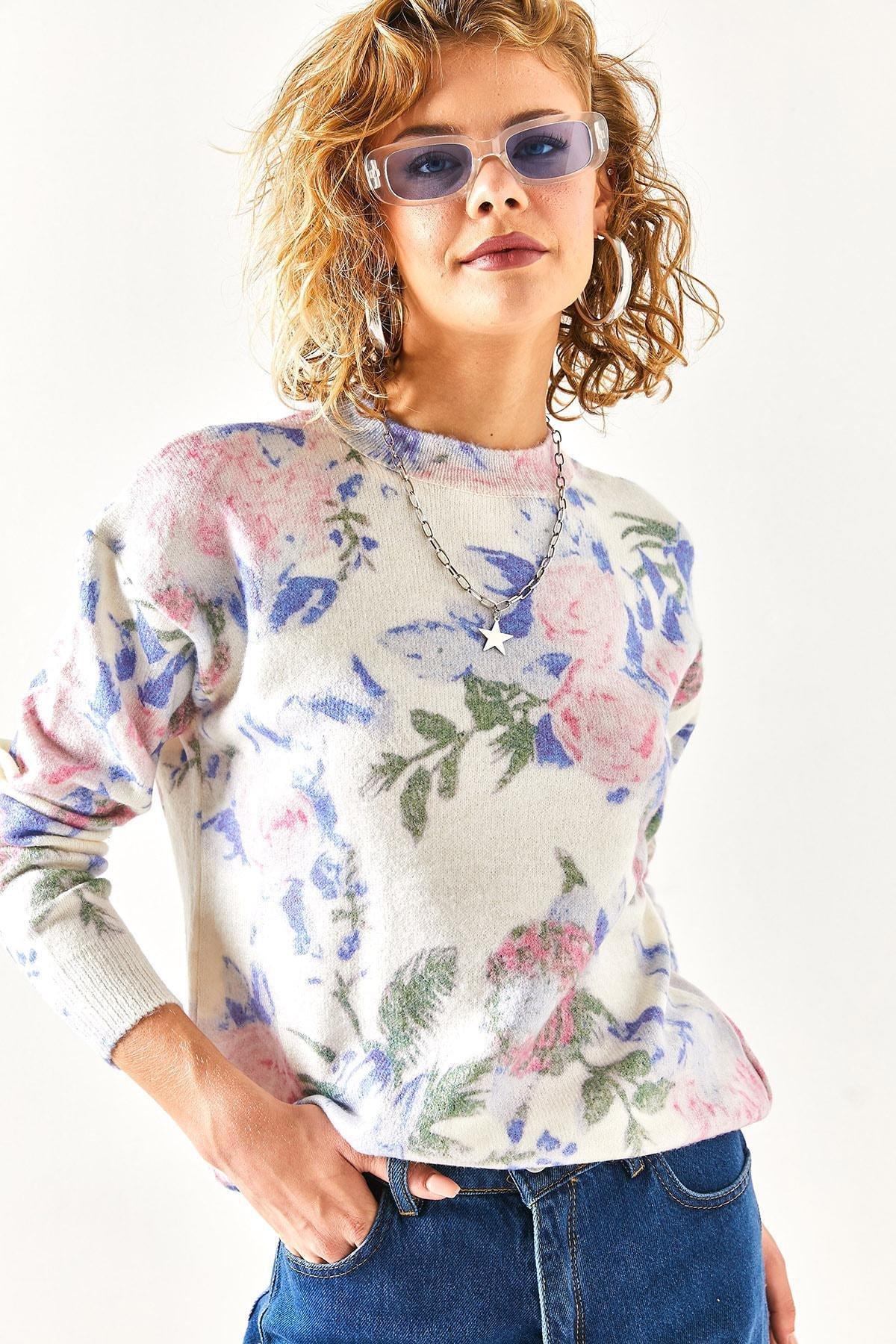 Multicolour Patterned Premium Knitwear Sweater, Ecru Sax Blue, large image number 6