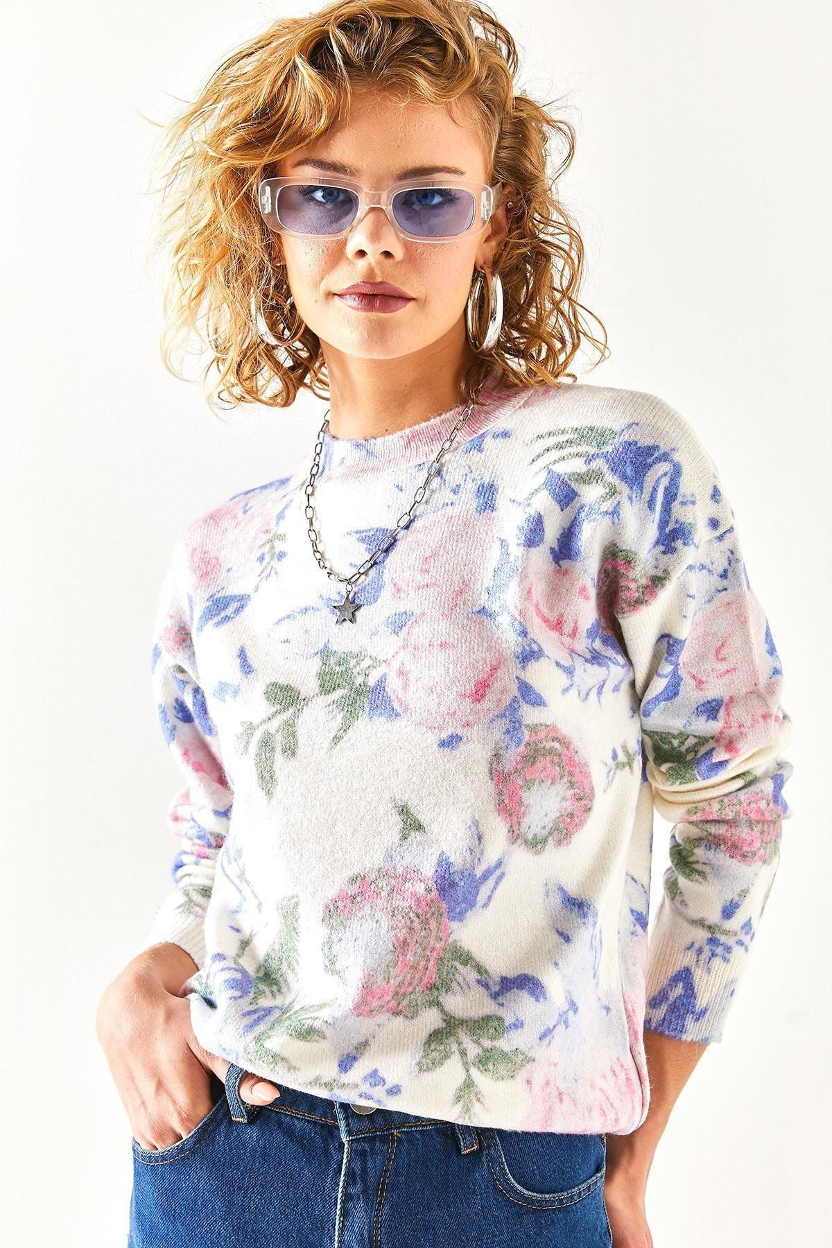 Multicolour Patterned Premium Knitwear Sweater, Ecru Sax Blue, large image number 8