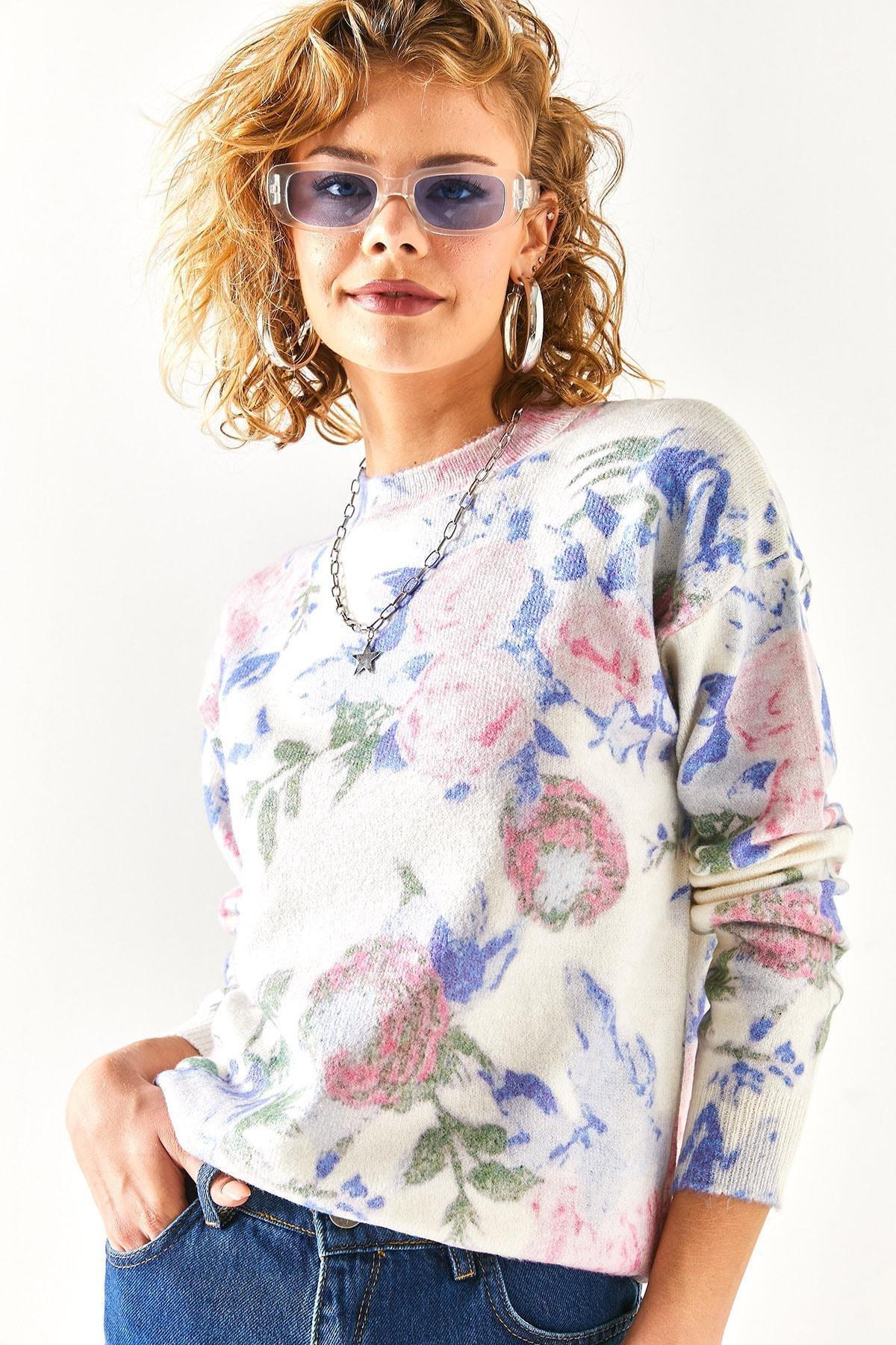 Multicolour Patterned Premium Knitwear Sweater, Ecru Sax Blue, large image number 10
