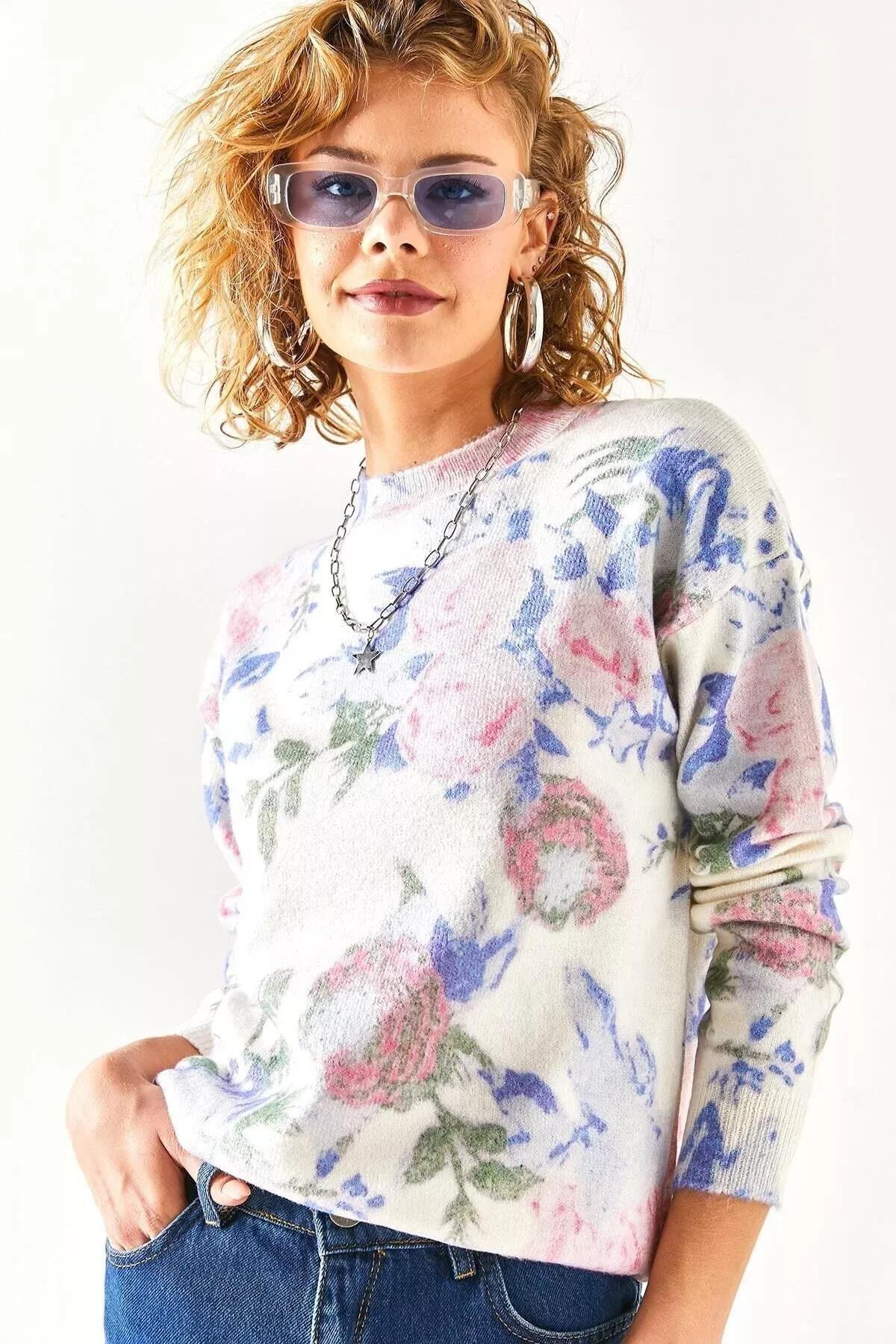 Multicolour Patterned Premium Knitwear Sweater, Ecru Sax Blue, large image number 11