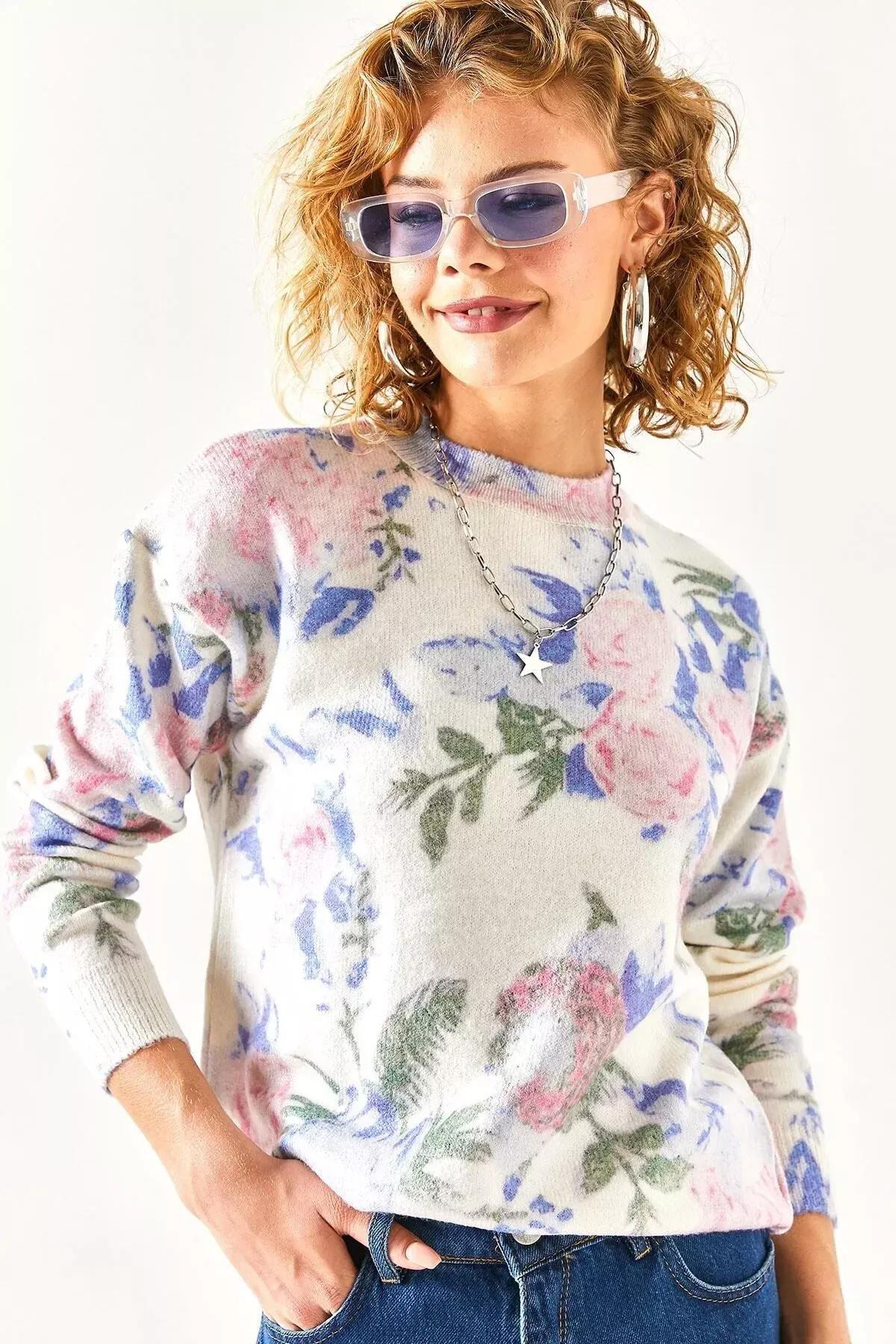 Multicolour Patterned Premium Knitwear Sweater, Ecru Sax Blue, large image number 13