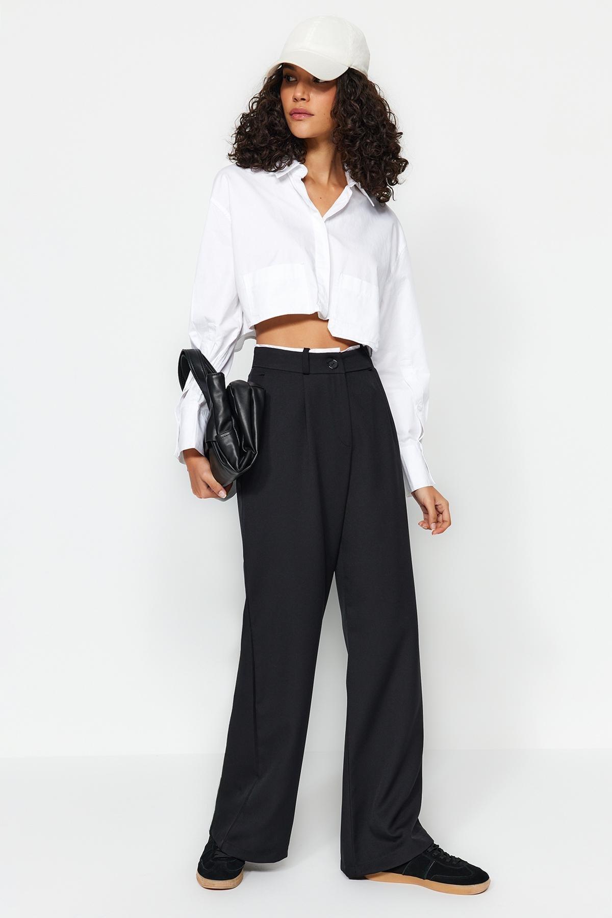 Black Belted Detailed Wide Leg Trousers, , large image number 0