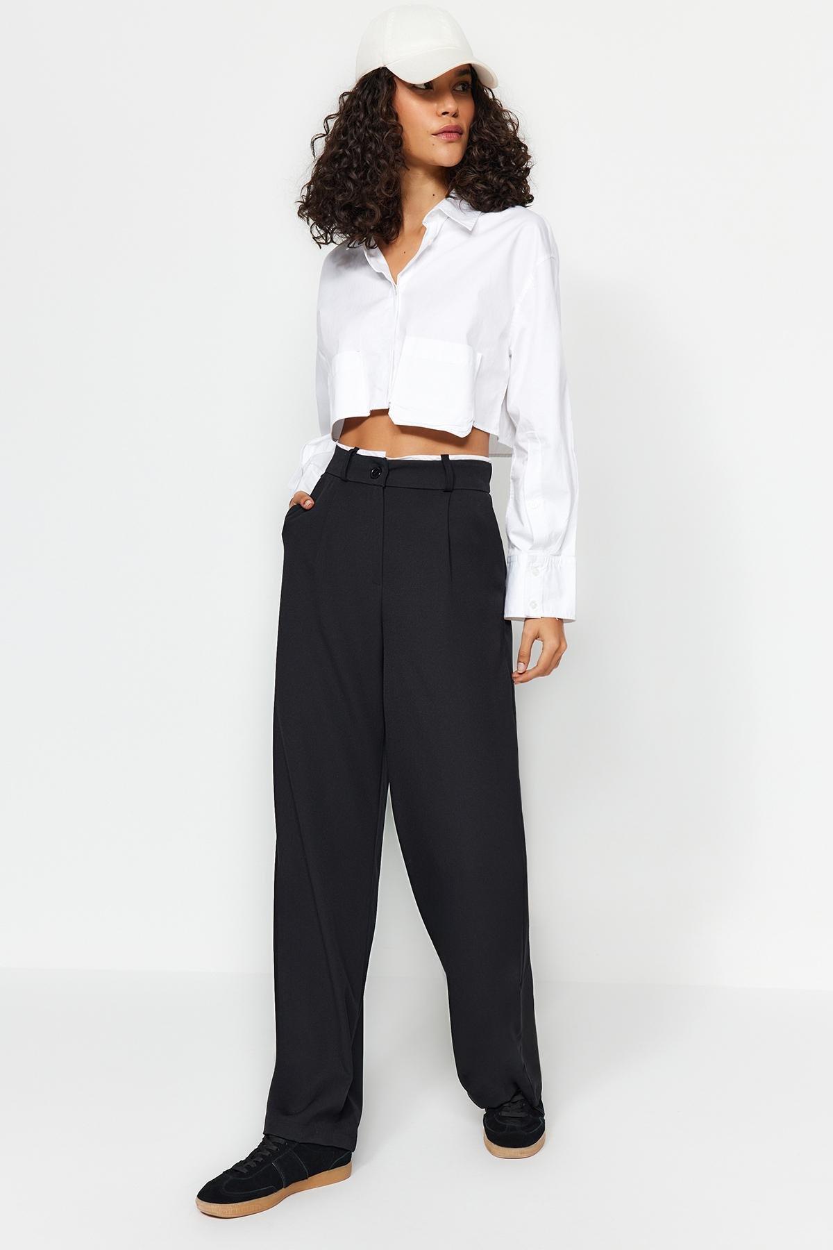 Black Belted Detailed Wide Leg Trousers, , large image number 2