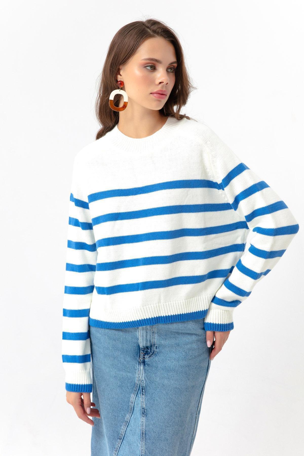 Lafaba - Blue Oversize Striped Knitwear Sweater