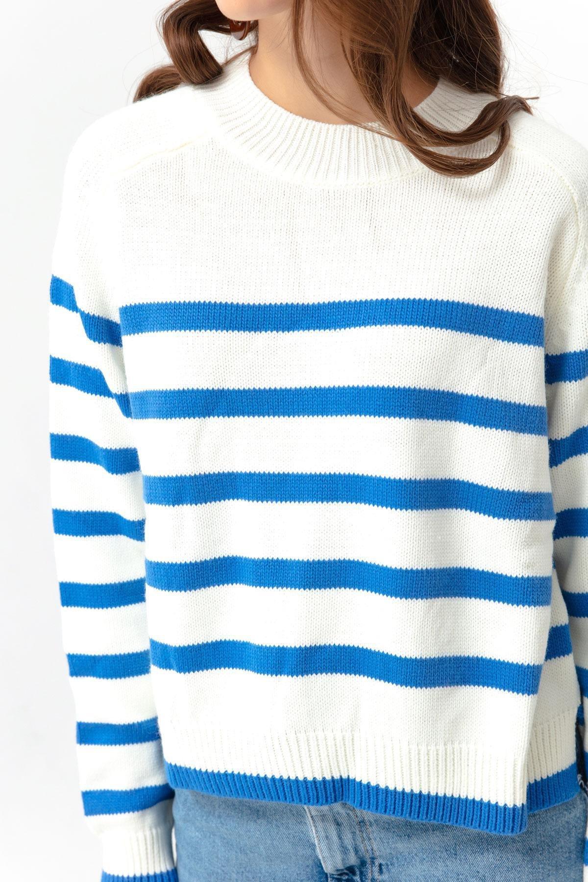 Lafaba - Blue Oversize Striped Knitwear Sweater