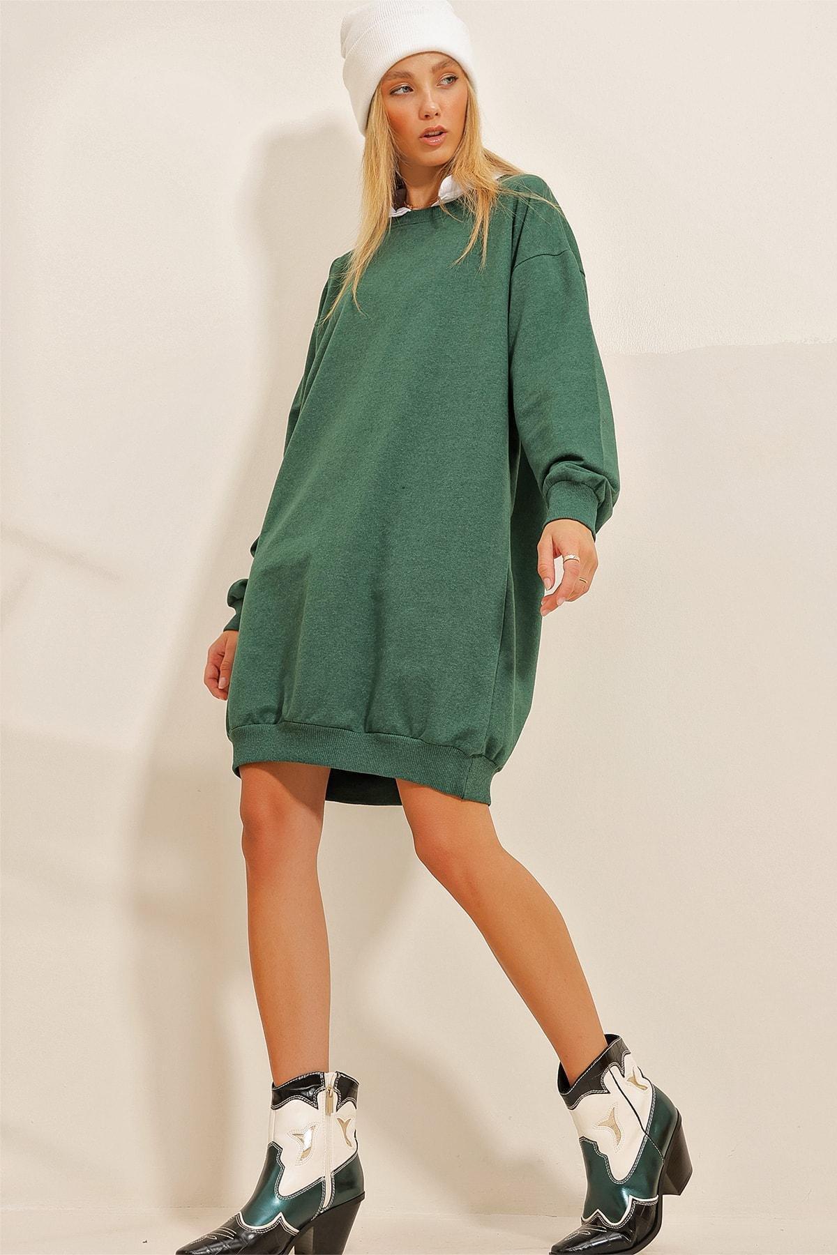 Green Oversize Sweatshirt Dress, , large image number 1