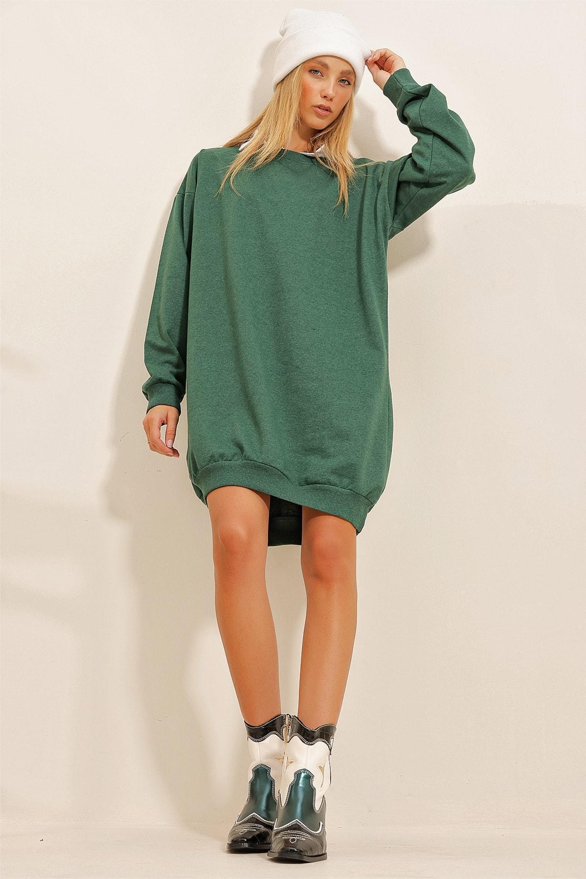 Green Oversize Sweatshirt Dress, , large image number 2