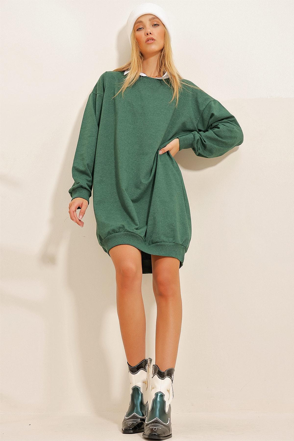 Green Oversize Sweatshirt Dress, , large image number 4