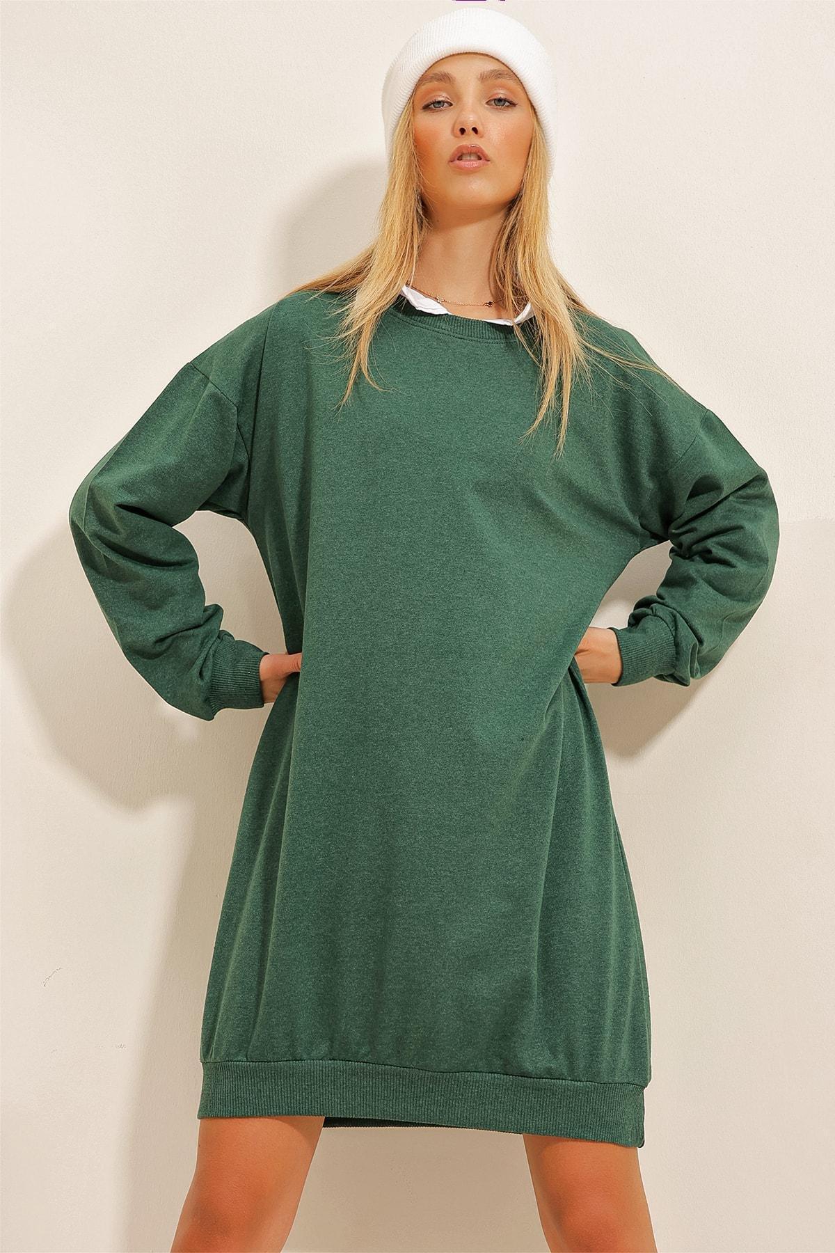 Green Oversize Sweatshirt Dress, , large image number 5