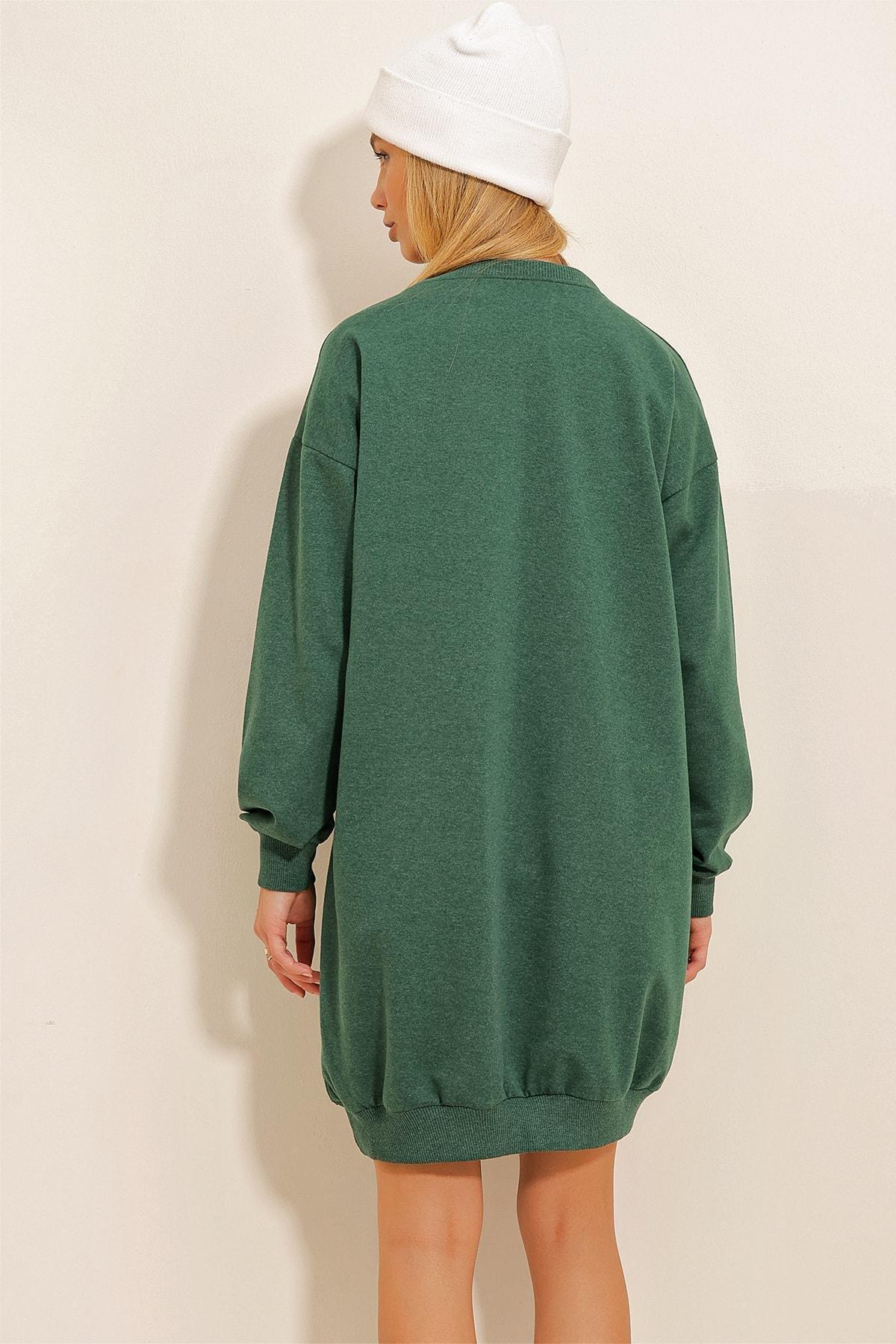 Green Oversize Sweatshirt Dress, , large image number 6