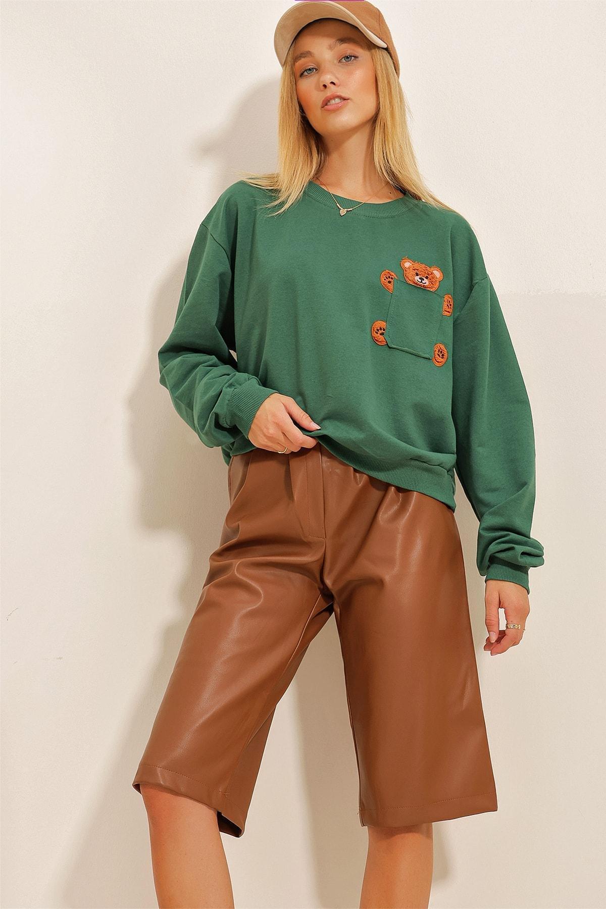 Green Crewneck Sweatshirt, Green, large image number 3