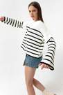 Lafaba - White Striped Gold Button Detailed Knitwear Sweater