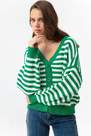 Lafaba - Green Oversize Striped Knitwear Cardigan