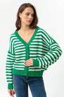 Lafaba - Green Oversize Striped Knitwear Cardigan