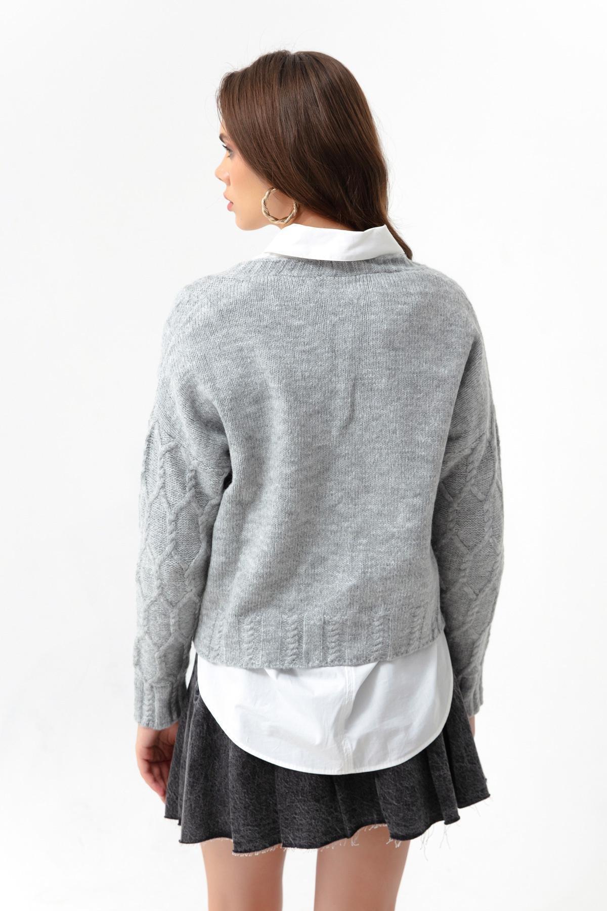 Lafaba - Gray Knitted Detailed Cardigan
