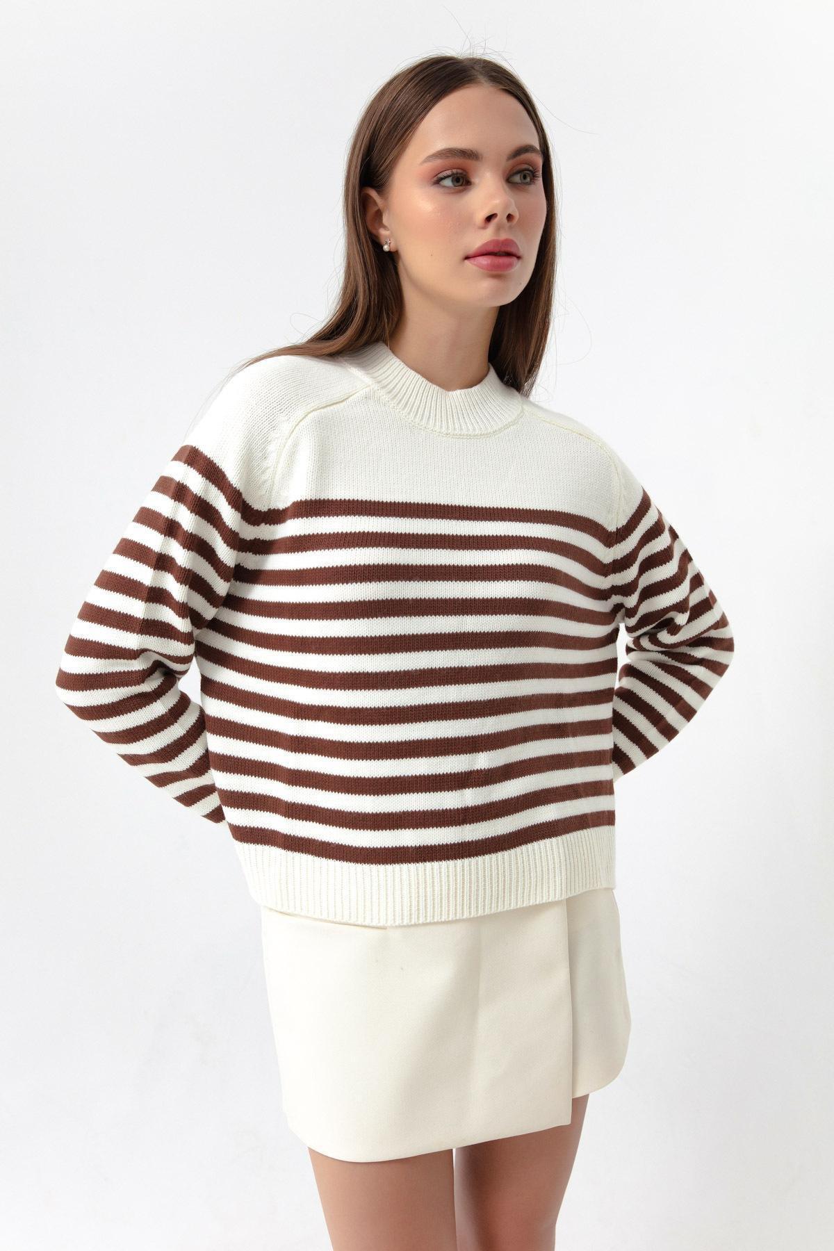 Lafaba - Brown Turtleneck Striped Knitwear Sweater