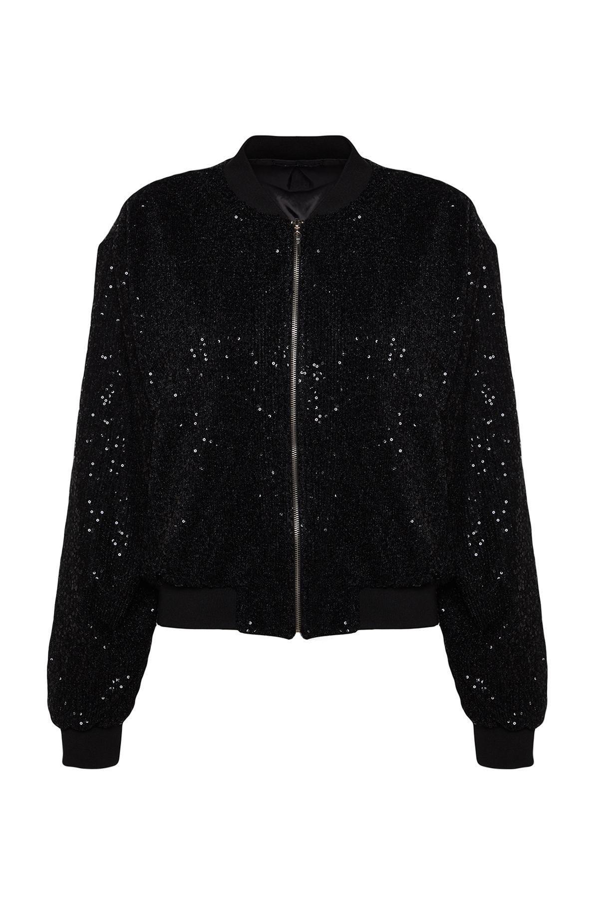 Black Sequin Bomber Jacket, , large image number 5