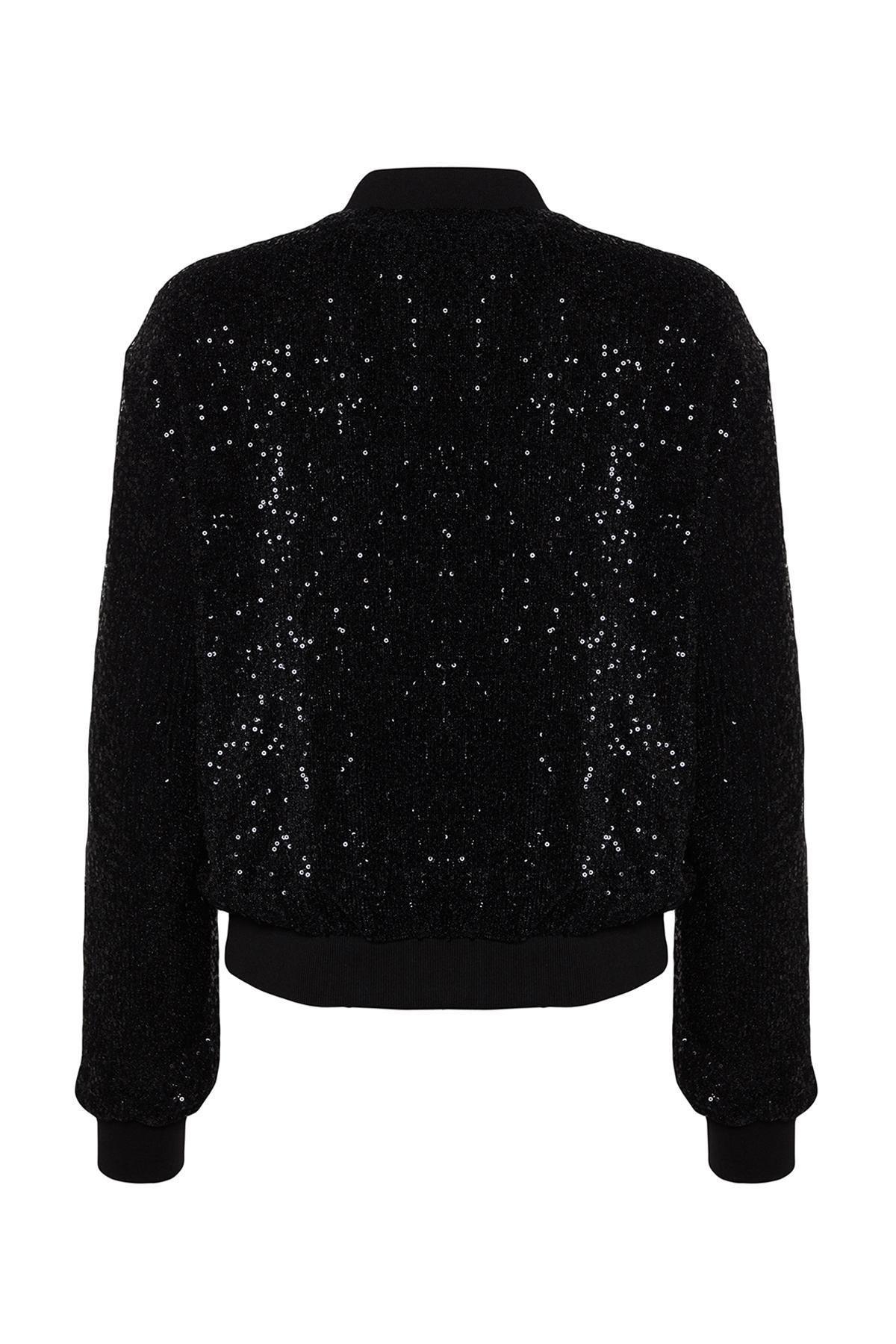 Black Sequin Bomber Jacket, , large image number 6