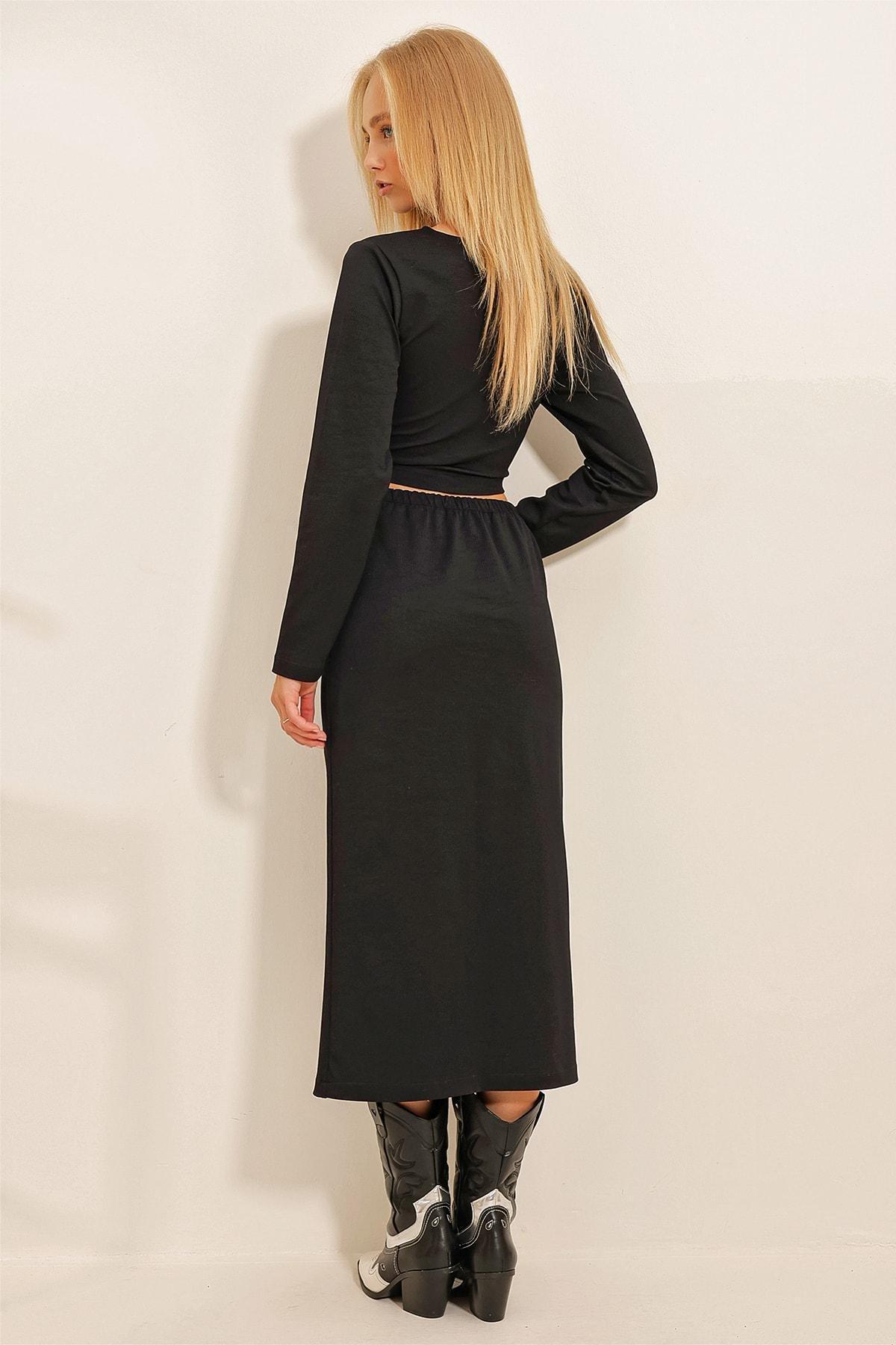 Black Crew Neck Ribbed Co-Ord Set, , large image number 5