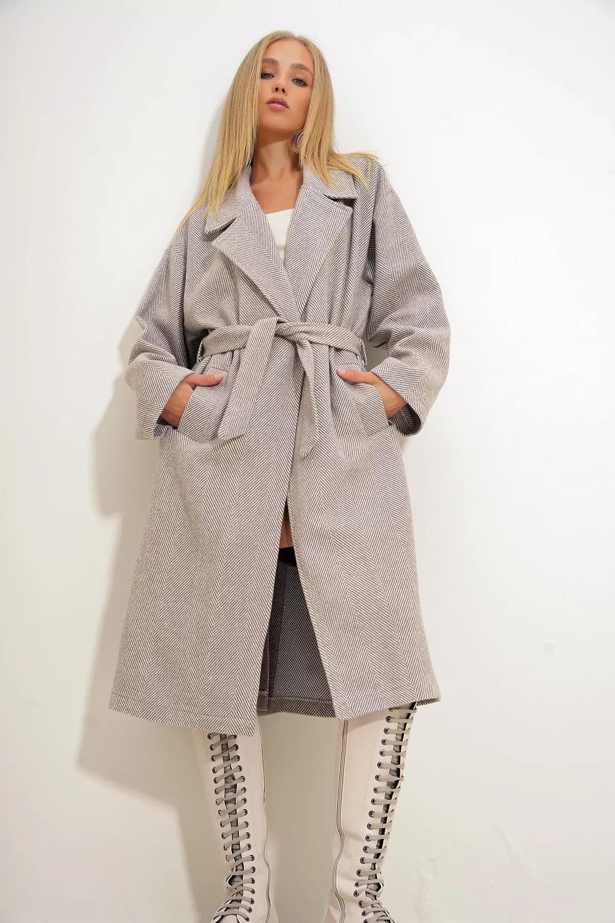 Beige Double Breasted Coat, , large image number 5