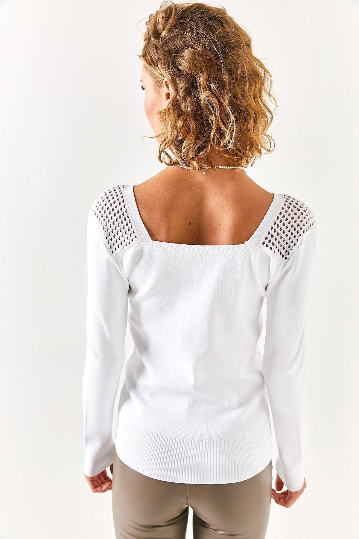 Ecru V-Neck Knitted Blouse, Ecru, large image number 4