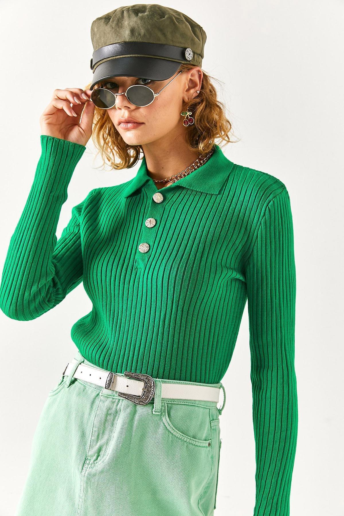 Green Buttoned Polo Neck Sweater, C101_1583, large image number 4