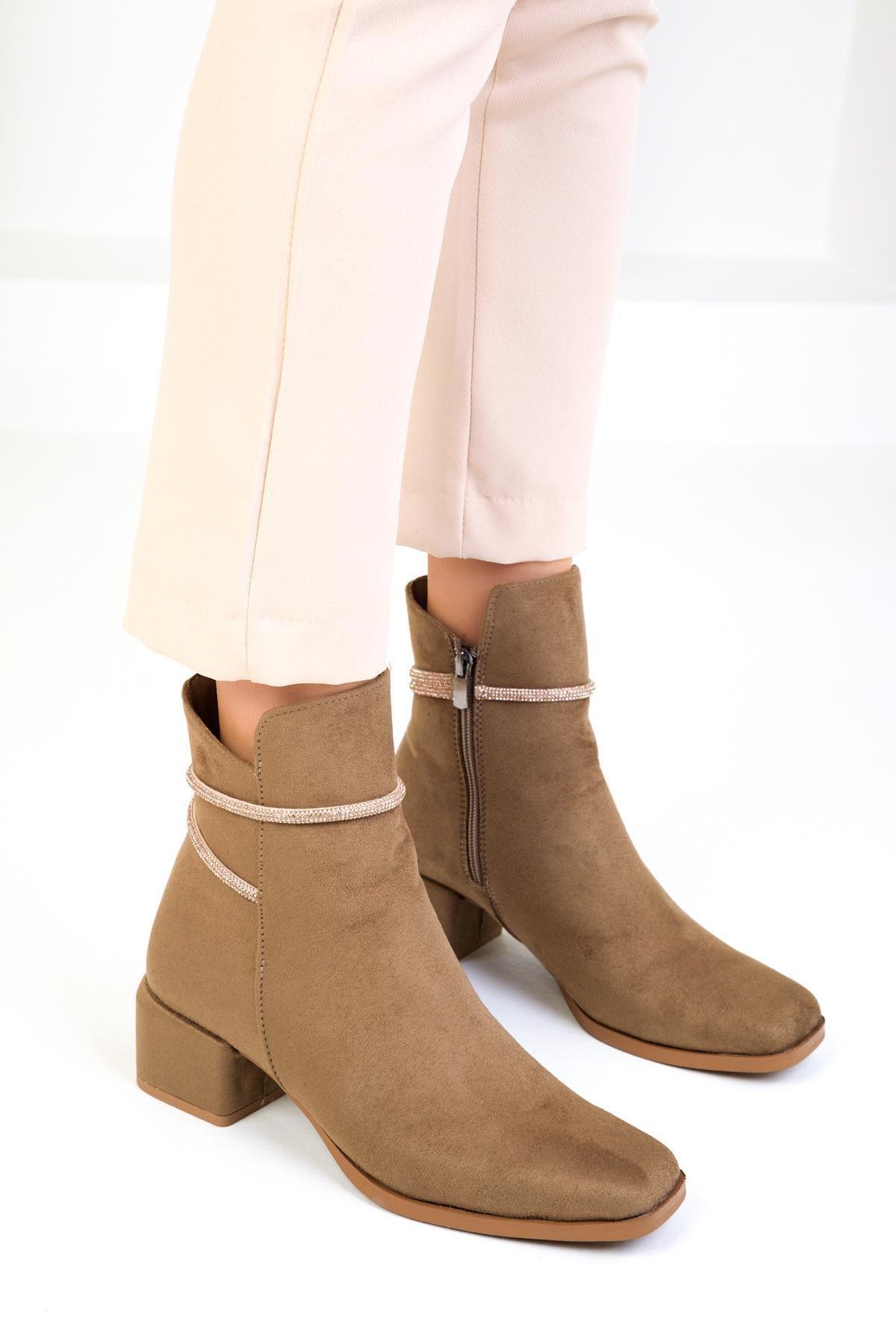 Beige Suede Boots, C101_2875, large image number 1