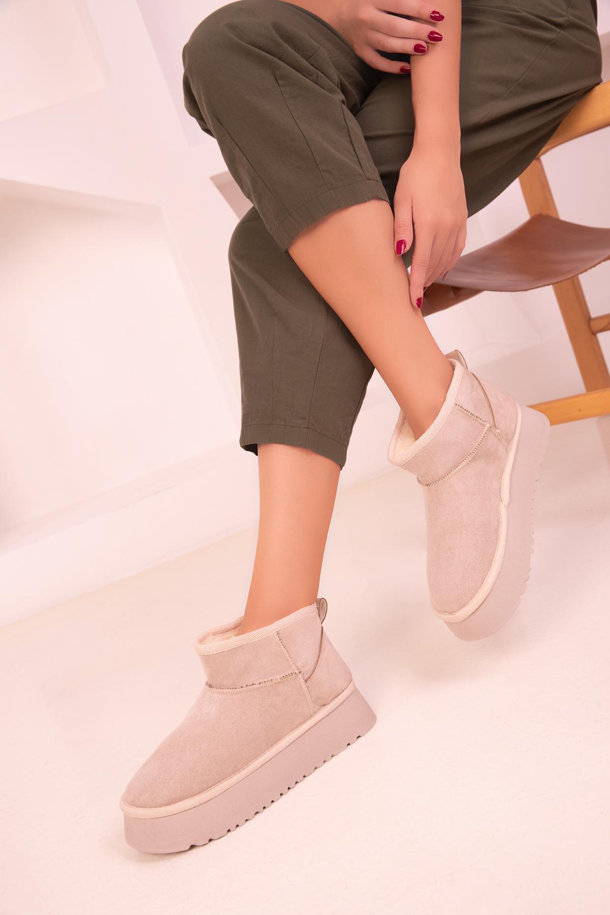 Cream Mini Suede Boots, , large image number 0