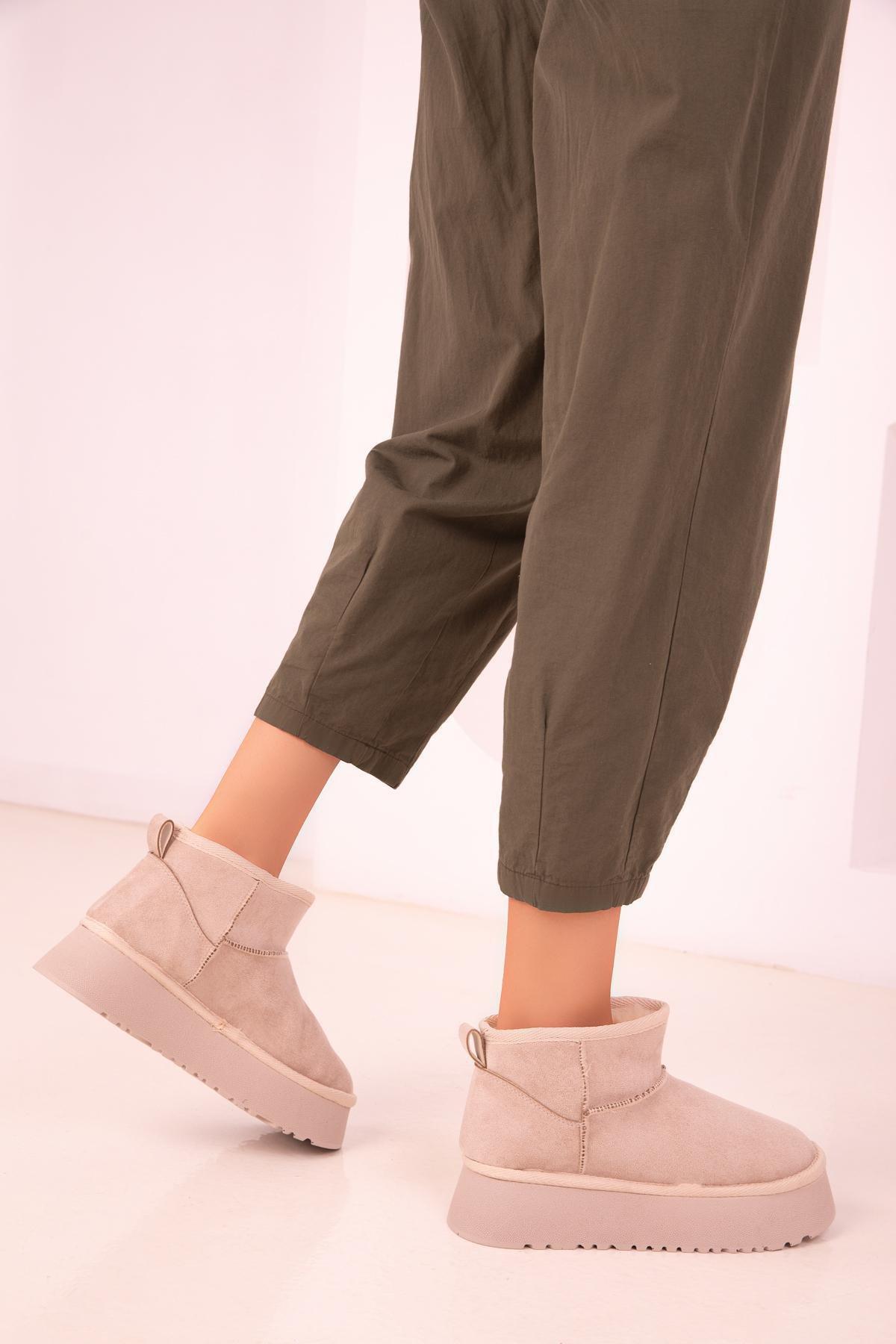 Cream Mini Suede Boots, , large image number 1