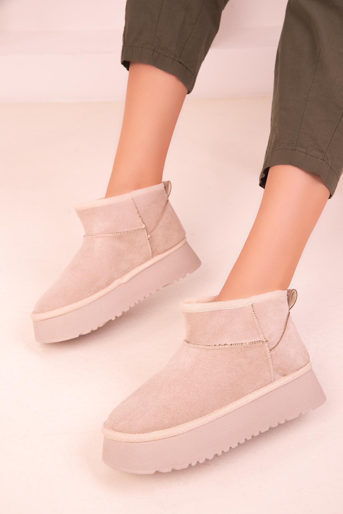 Cream Mini Suede Boots, , large image number 3