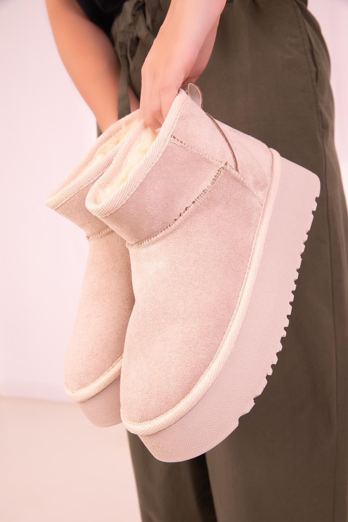 Cream Mini Suede Boots, , large image number 4