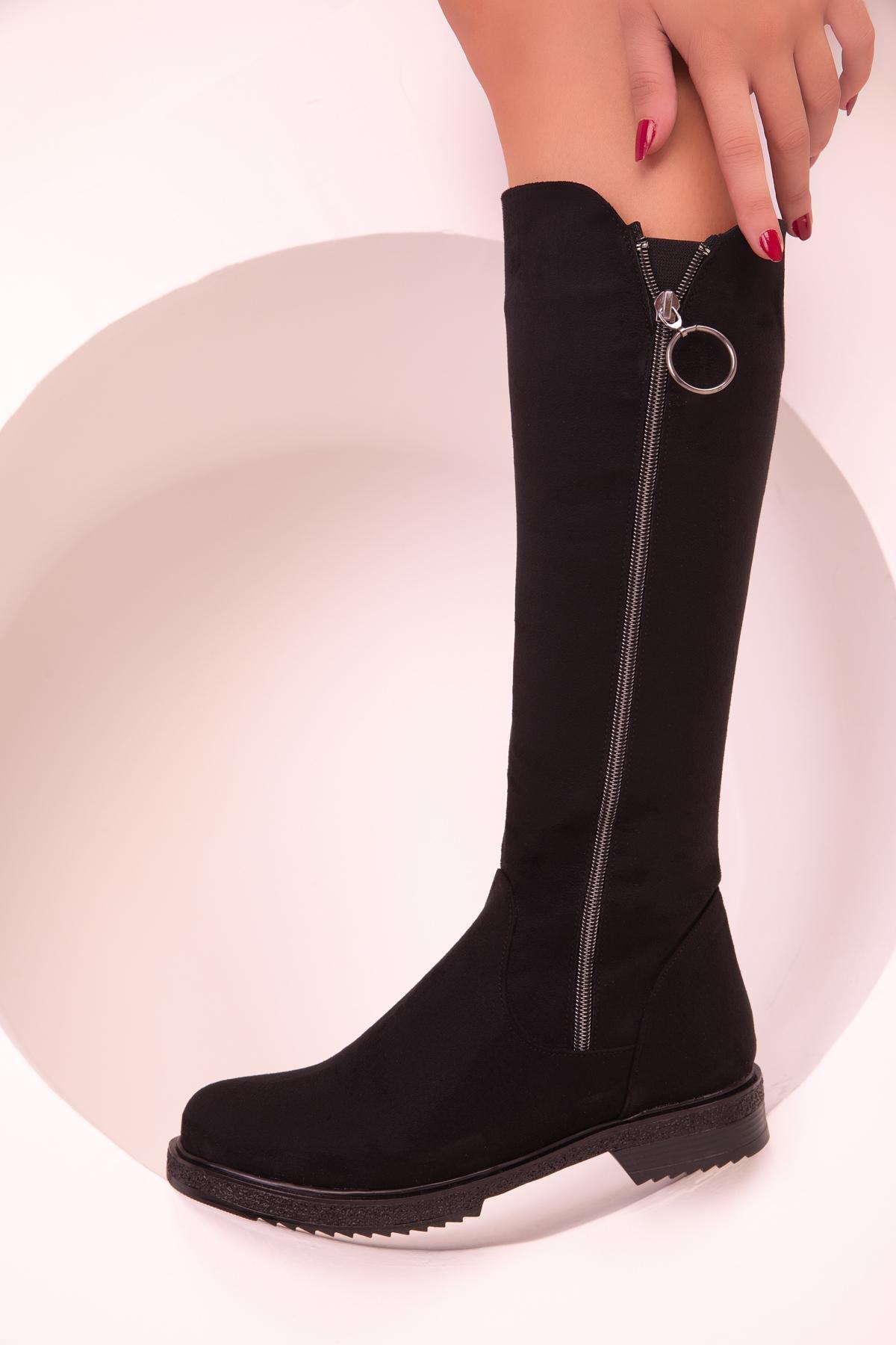 Black Suede Zippered Boots, , large image number 3