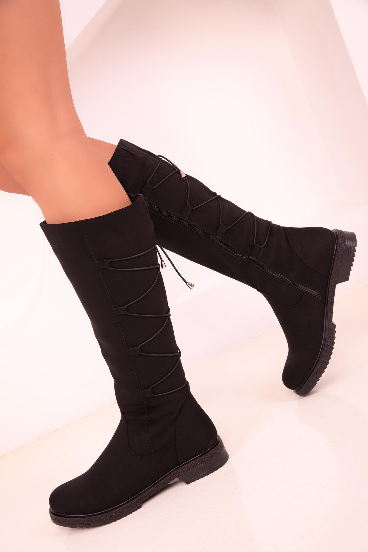 SOHO - Black Suede Zippered Boots