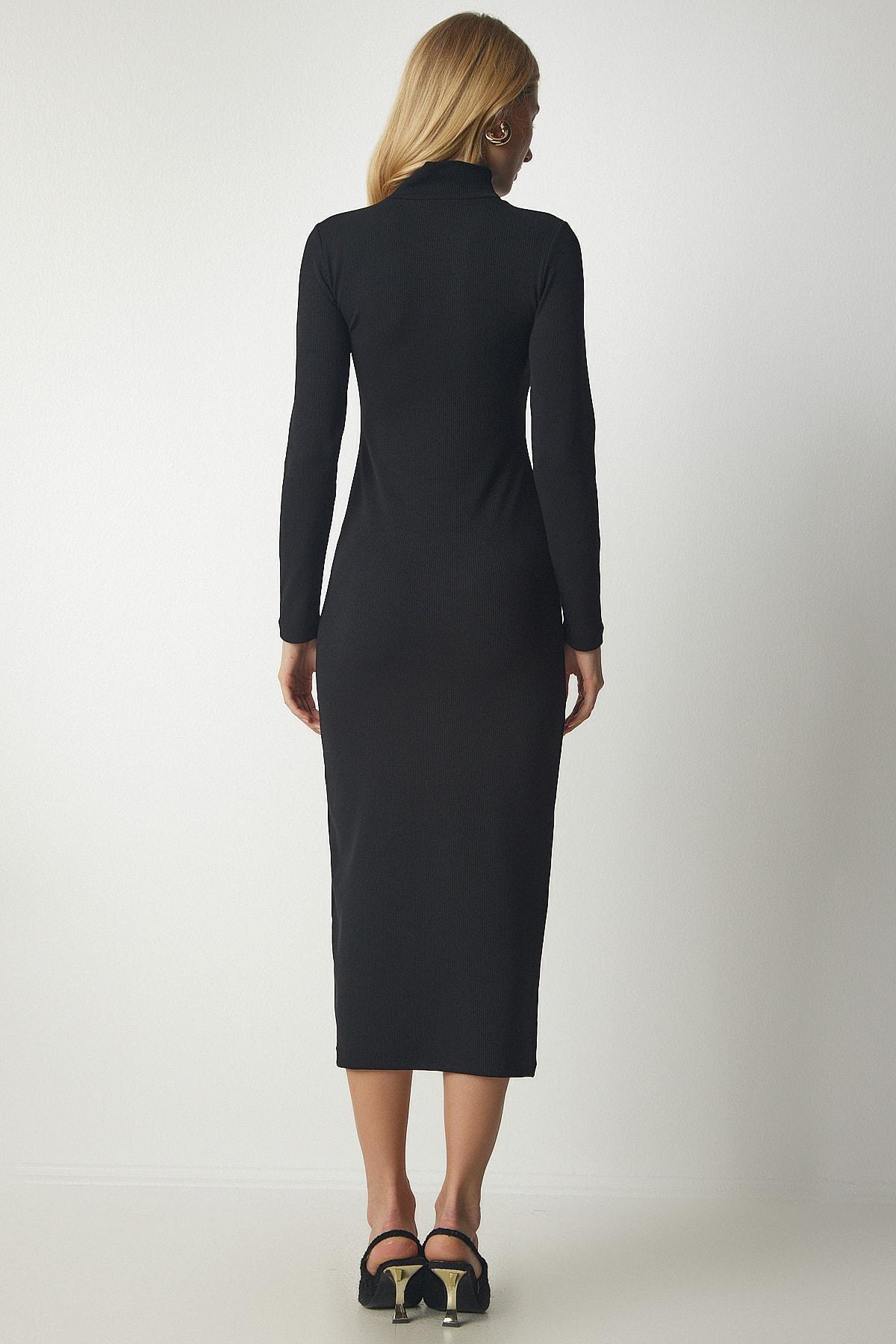 Black Slit High Neck Camisole Knitted Dress, , large image number 3
