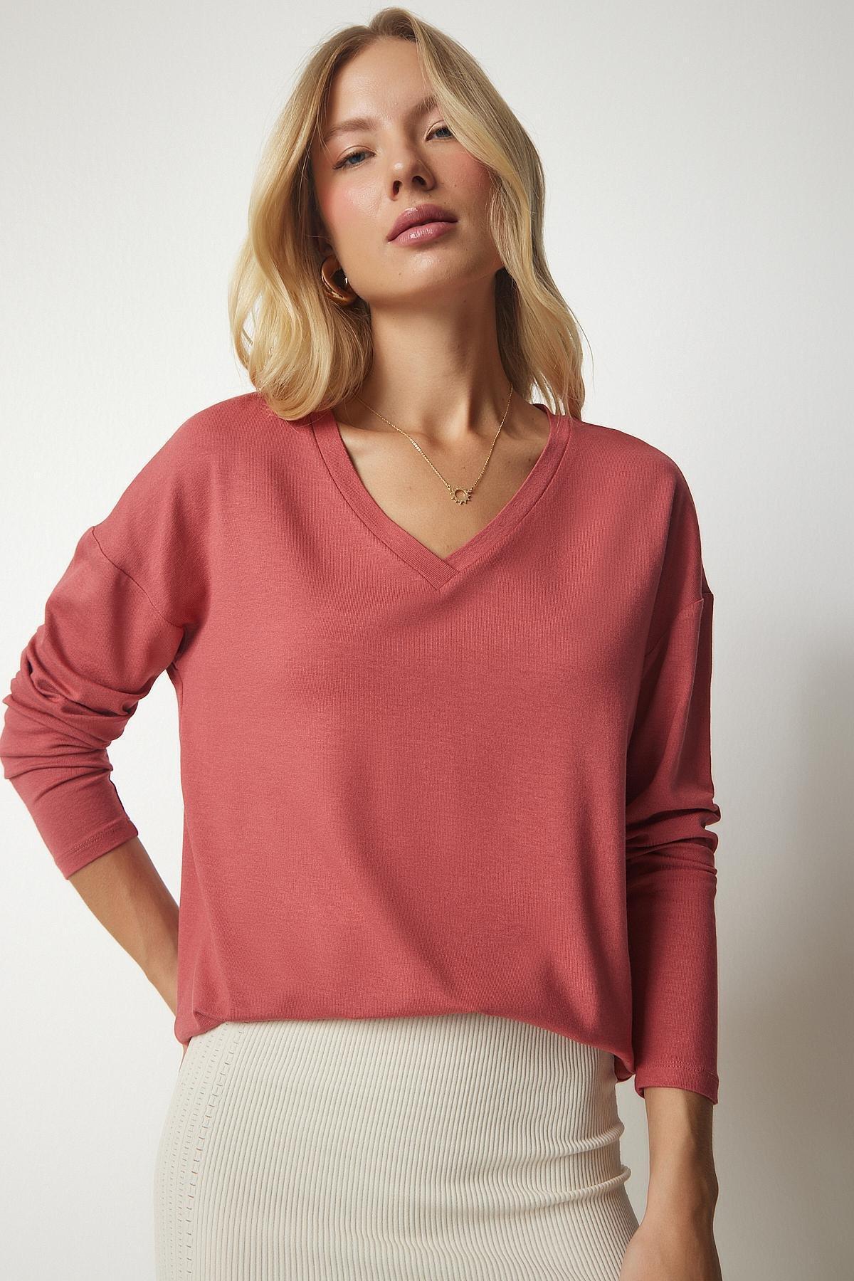 Pink V-Neck Knitwear Blouse, C101_1633, large image number 0